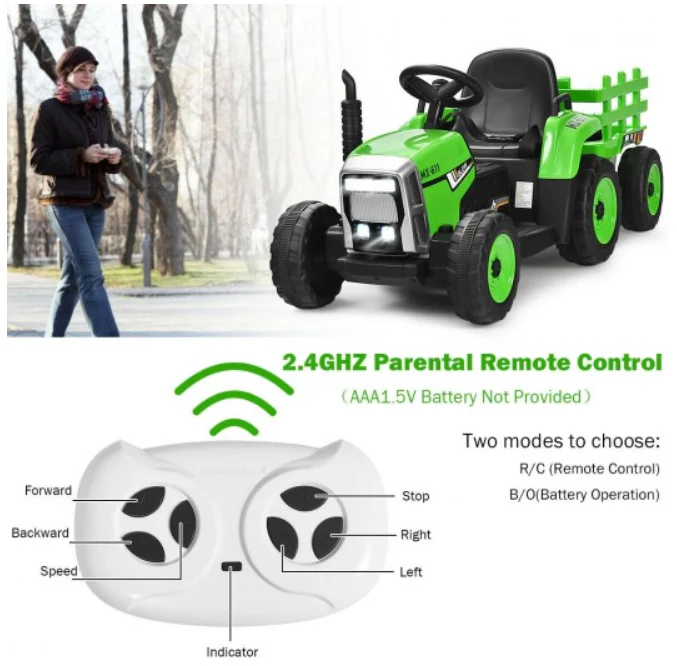 Electric Ride-On Tractor for Kids with Remote Control, Detachable Trailer, Lights, and MP3 Music - Image 4