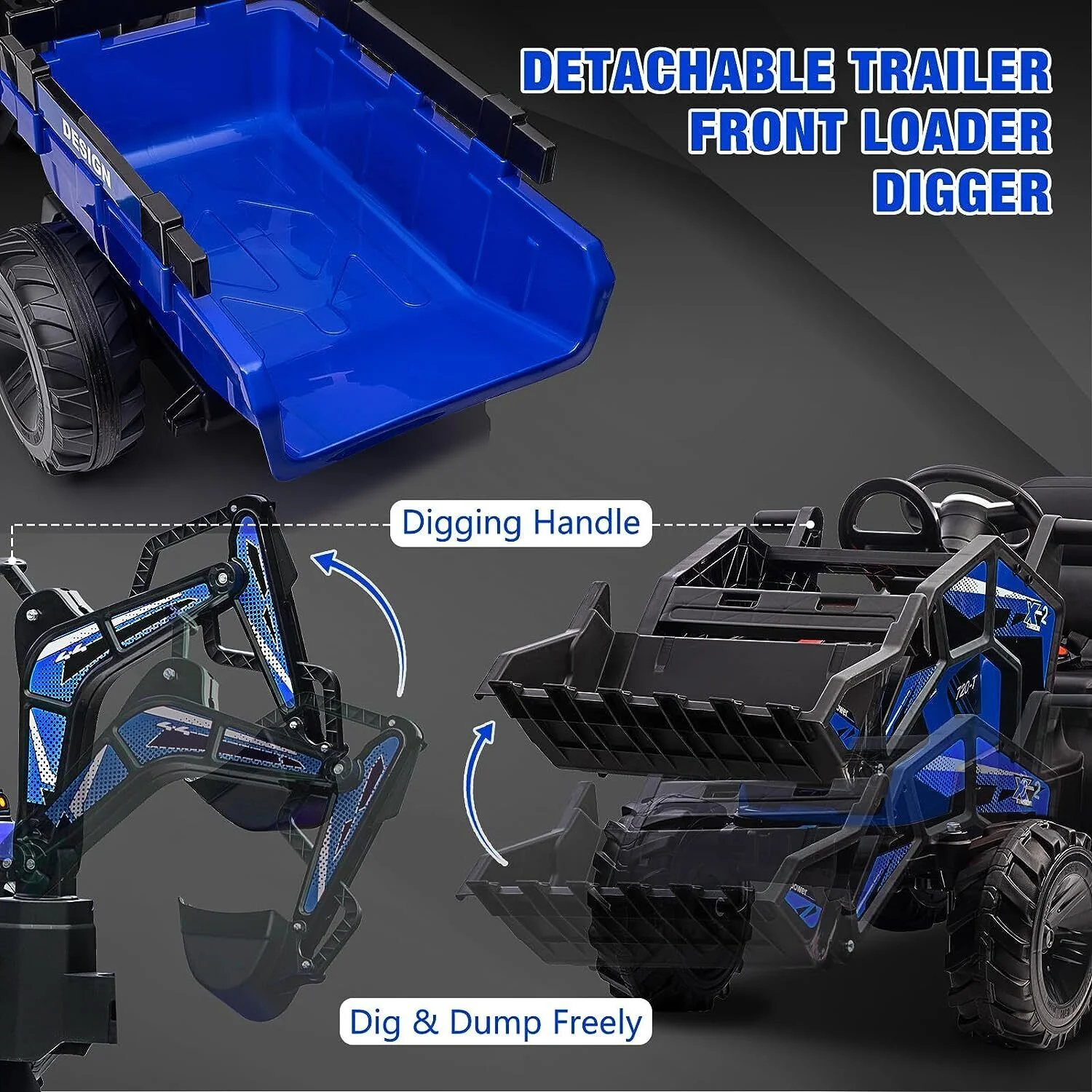 Electric Tractor Ride-On Toy Car for Kids with Trailer & LED Lights - 12V Battery Powered - Image 12