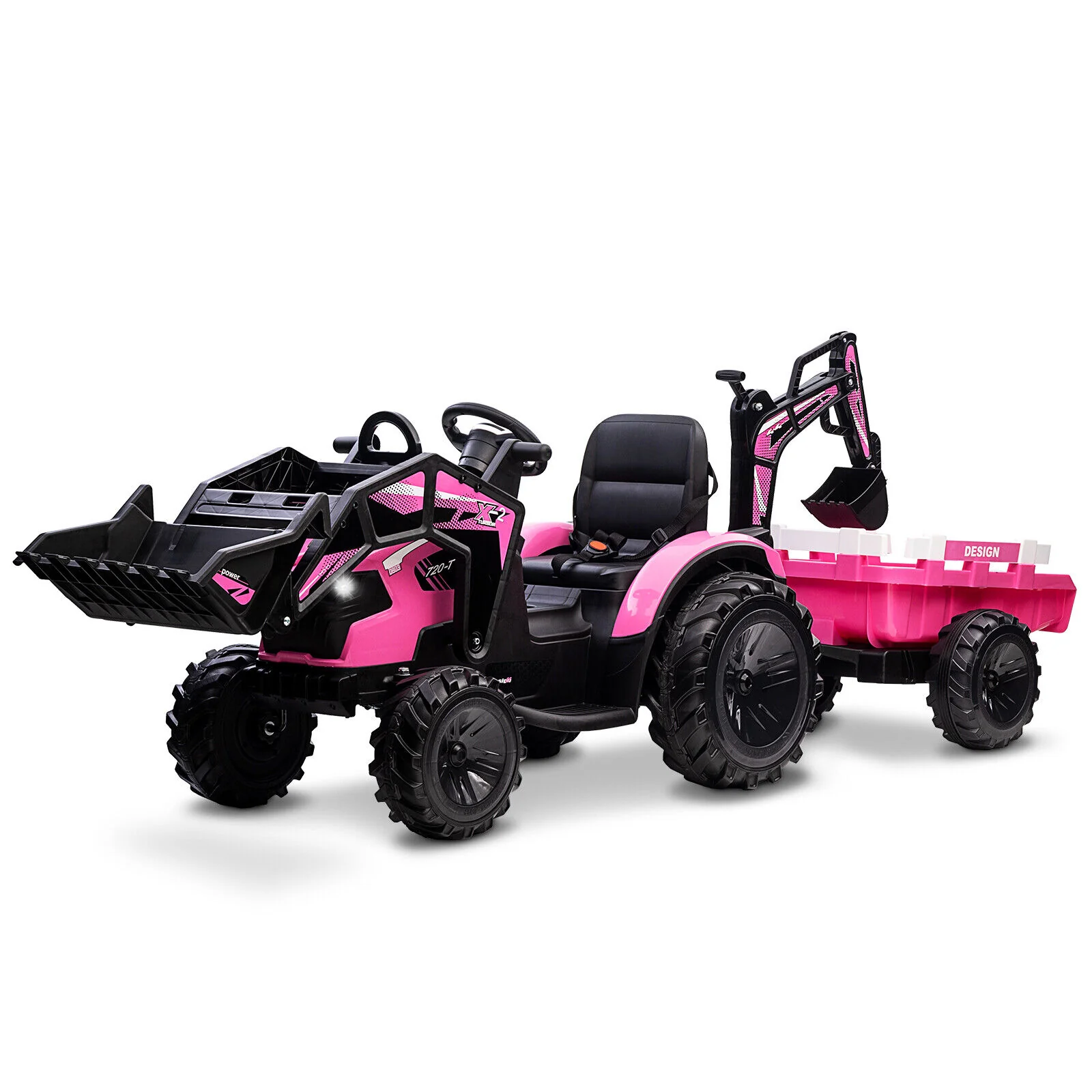 Electric Tractor Ride-On Toy Car for Kids with Trailer & LED Lights - 12V Battery Powered - Image 15