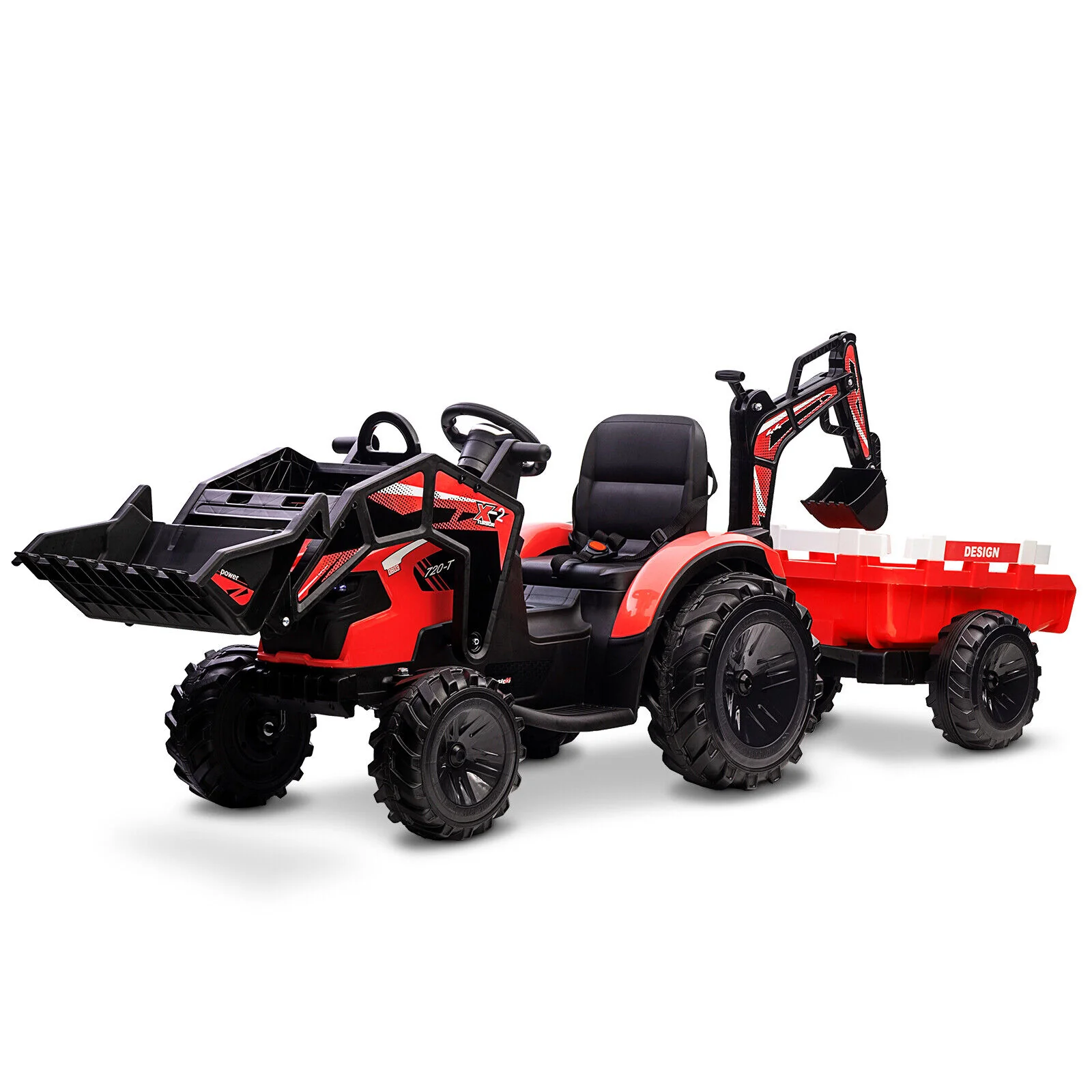 Electric Tractor Ride-On Toy Car for Kids with Trailer & LED Lights - 12V Battery Powered - Image 16