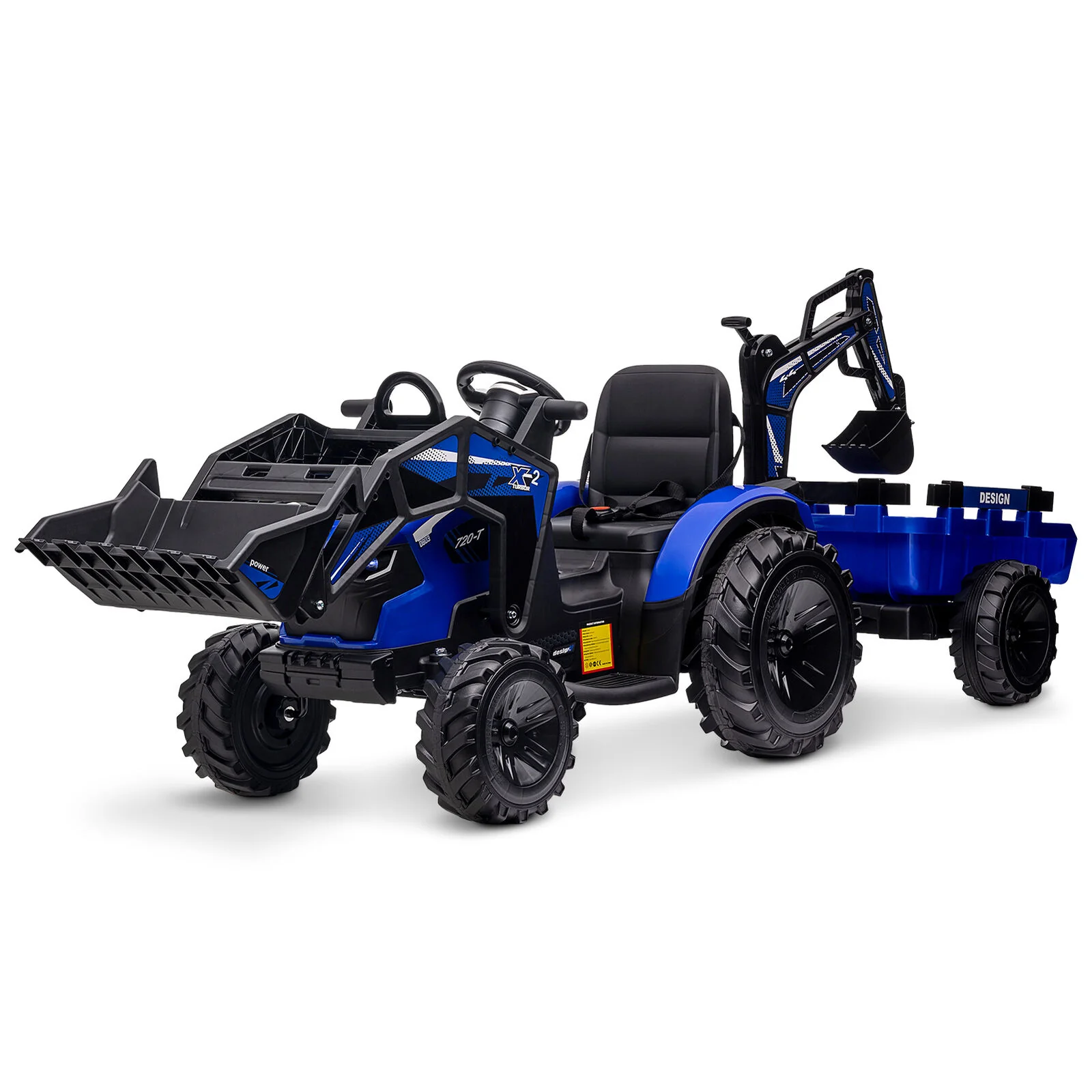 Electric Tractor Ride-On Toy Car for Kids with Trailer & LED Lights - 12V Battery Powered - Image 17