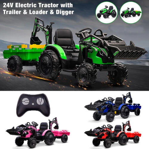 Electric Tractor Ride-On Toy Car for Kids with Trailer & LED Lights - 12V Battery Powered - Image 2