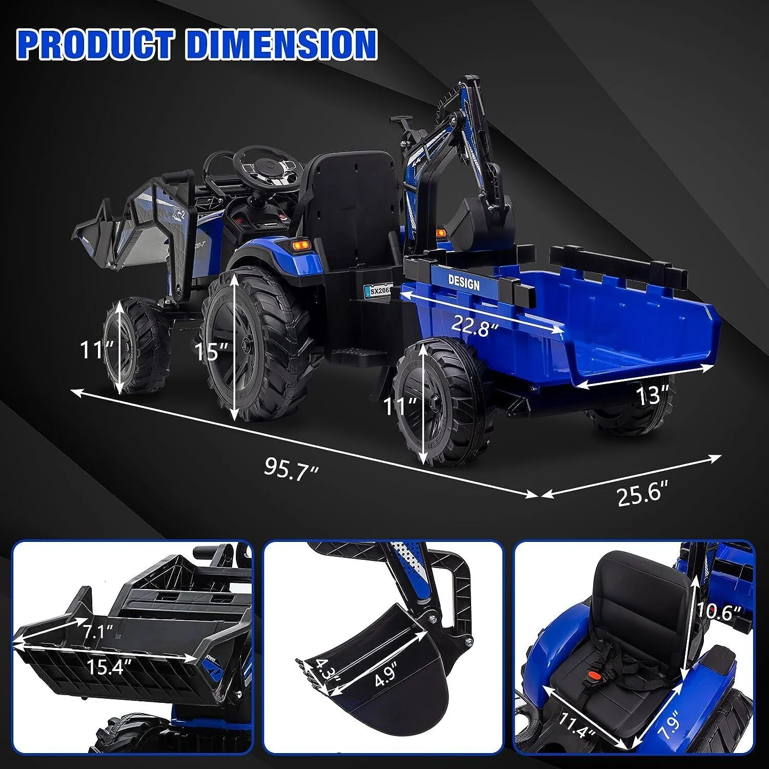 Electric Tractor Ride-On Toy Car for Kids with Trailer & LED Lights - 12V Battery Powered - Image 5