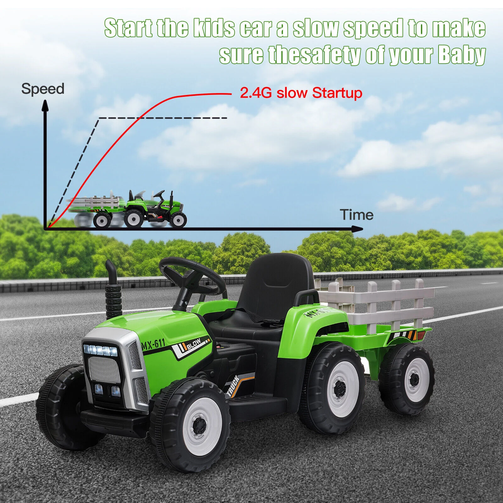 Electric Tractor Ride-On Toy with Trailer for Kids - Remote Control Included - Image 2