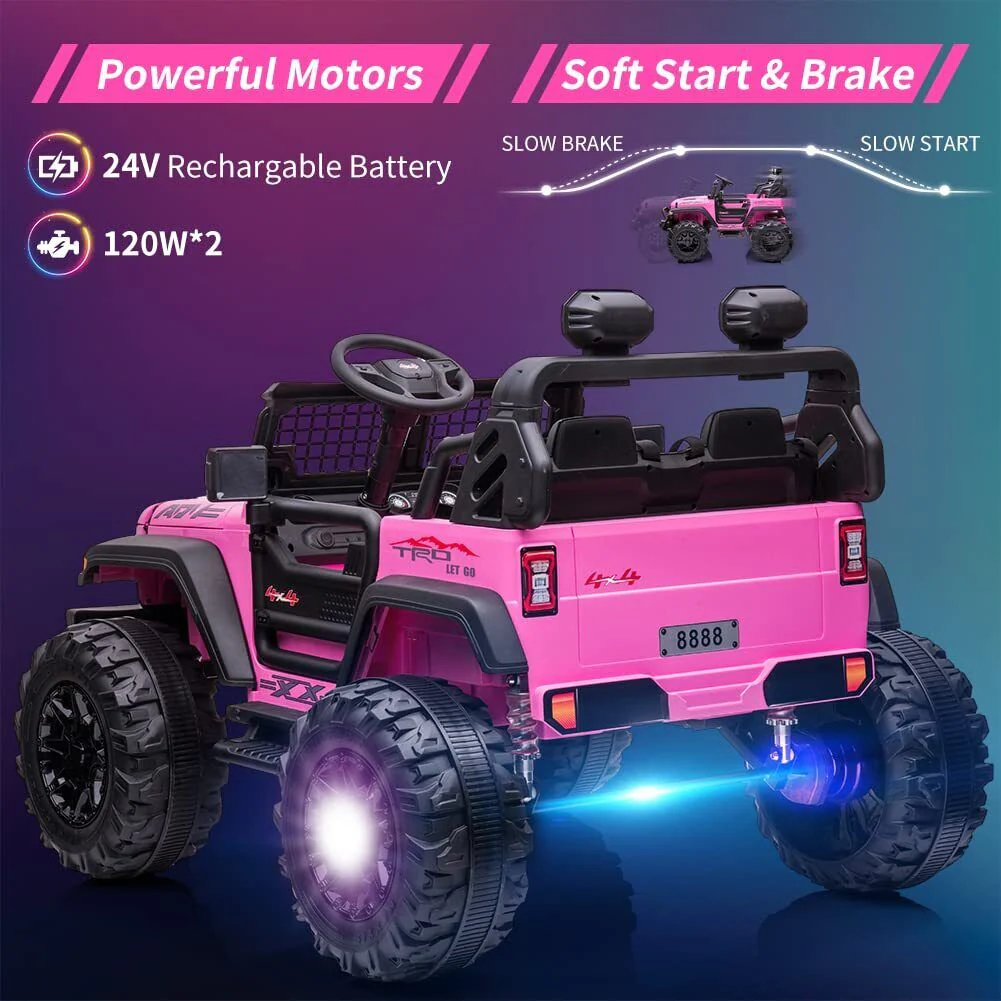 Extra Large Pink Ride-On Car for Kids with 24V Battery and 2 Seats - Includes Remote Control for Parental Supervision - Image 4
