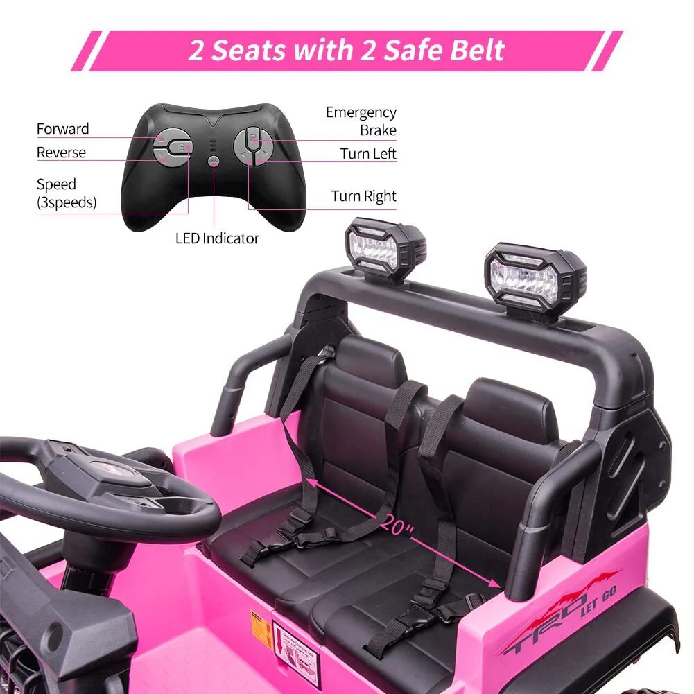 Extra Large Pink Ride-On Car for Kids with 24V Battery and 2 Seats - Includes Remote Control for Parental Supervision - Image 6