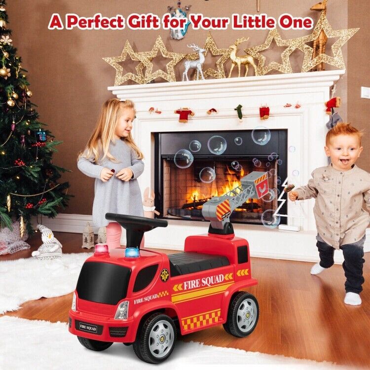 Fire Truck Foot-to-Floor Push Car with Music & Bubble Maker for Kids - Image 15