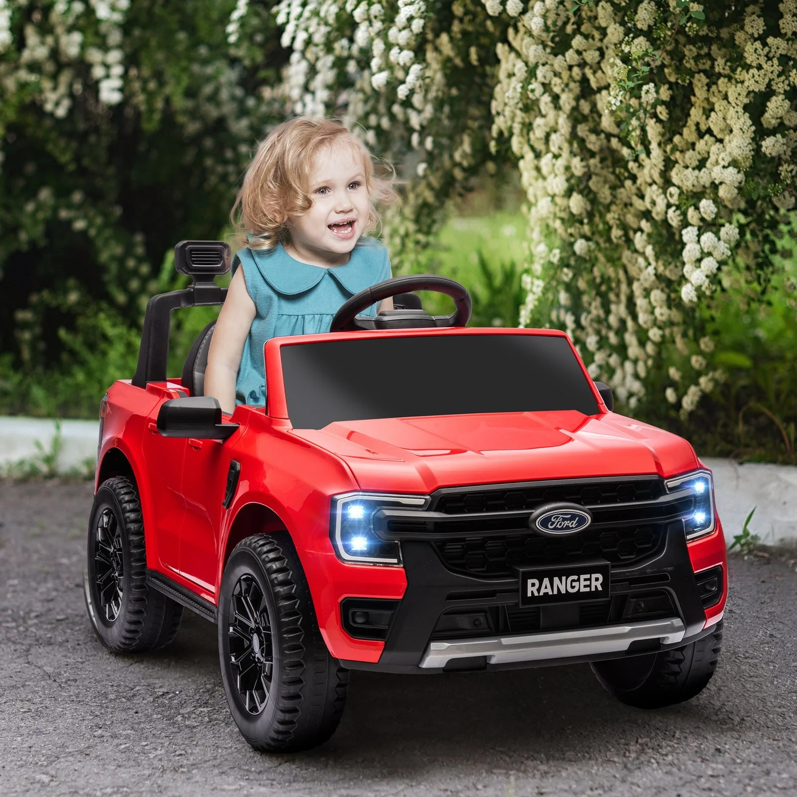 12V Licensed Ford Ranger Kids Ride-On Car with Toy Storage, Red - Image 9