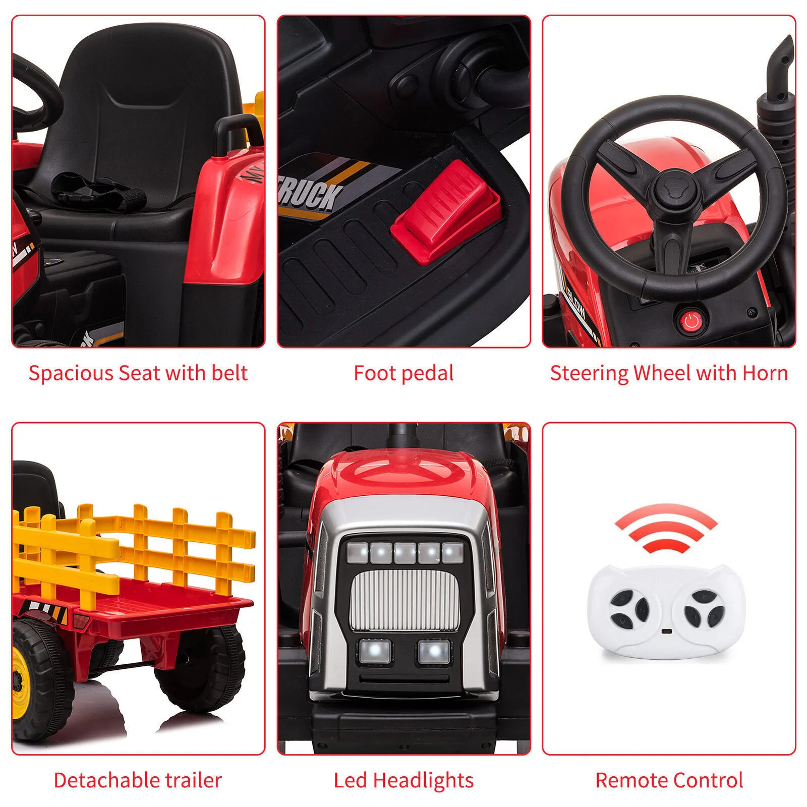 Fun and Functional 12V Kids Ride On Tractor with Trailer and Remote Control - Image 9