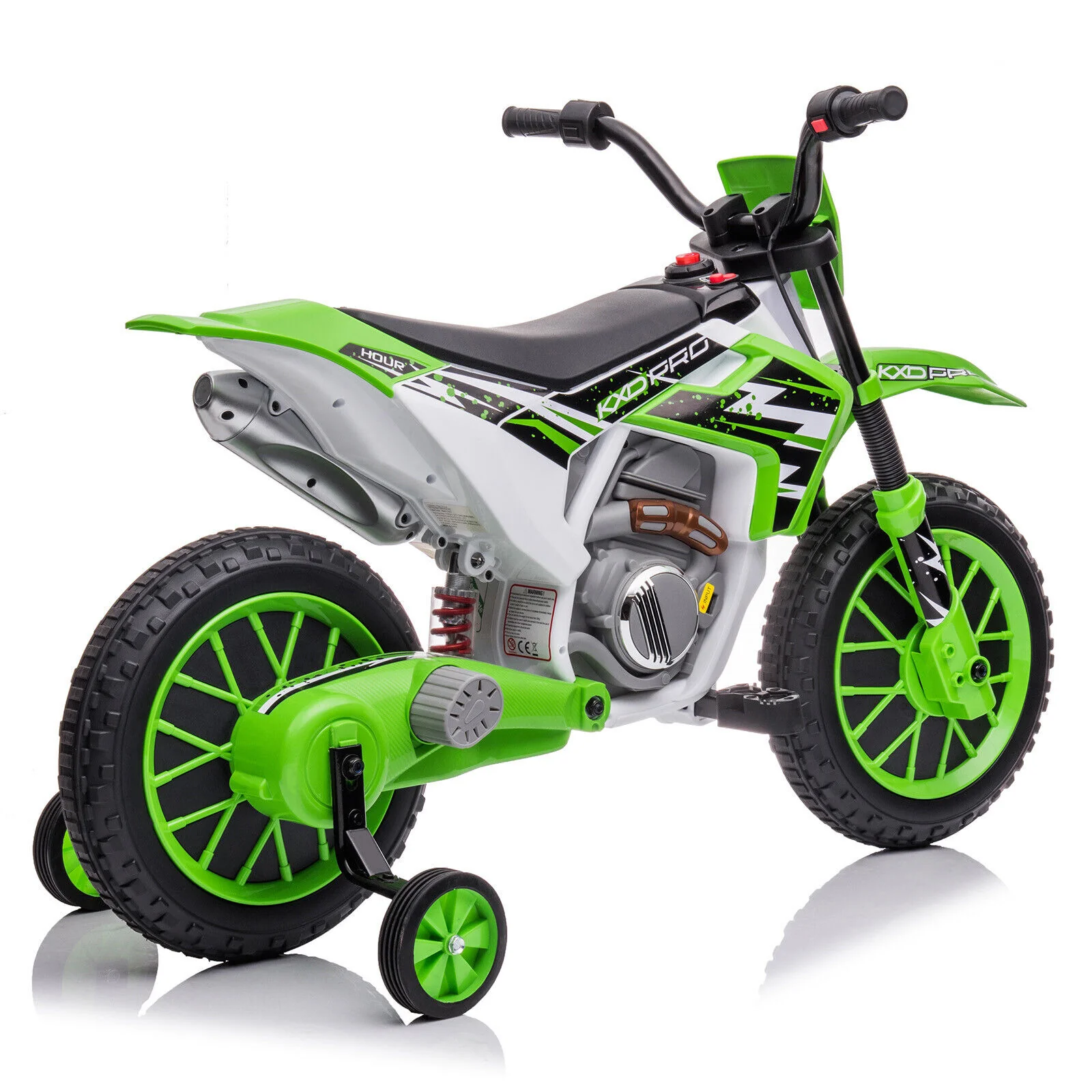 Green 12V Electric Kids Ride-On Motorcycle with Training Wheels - Image 12