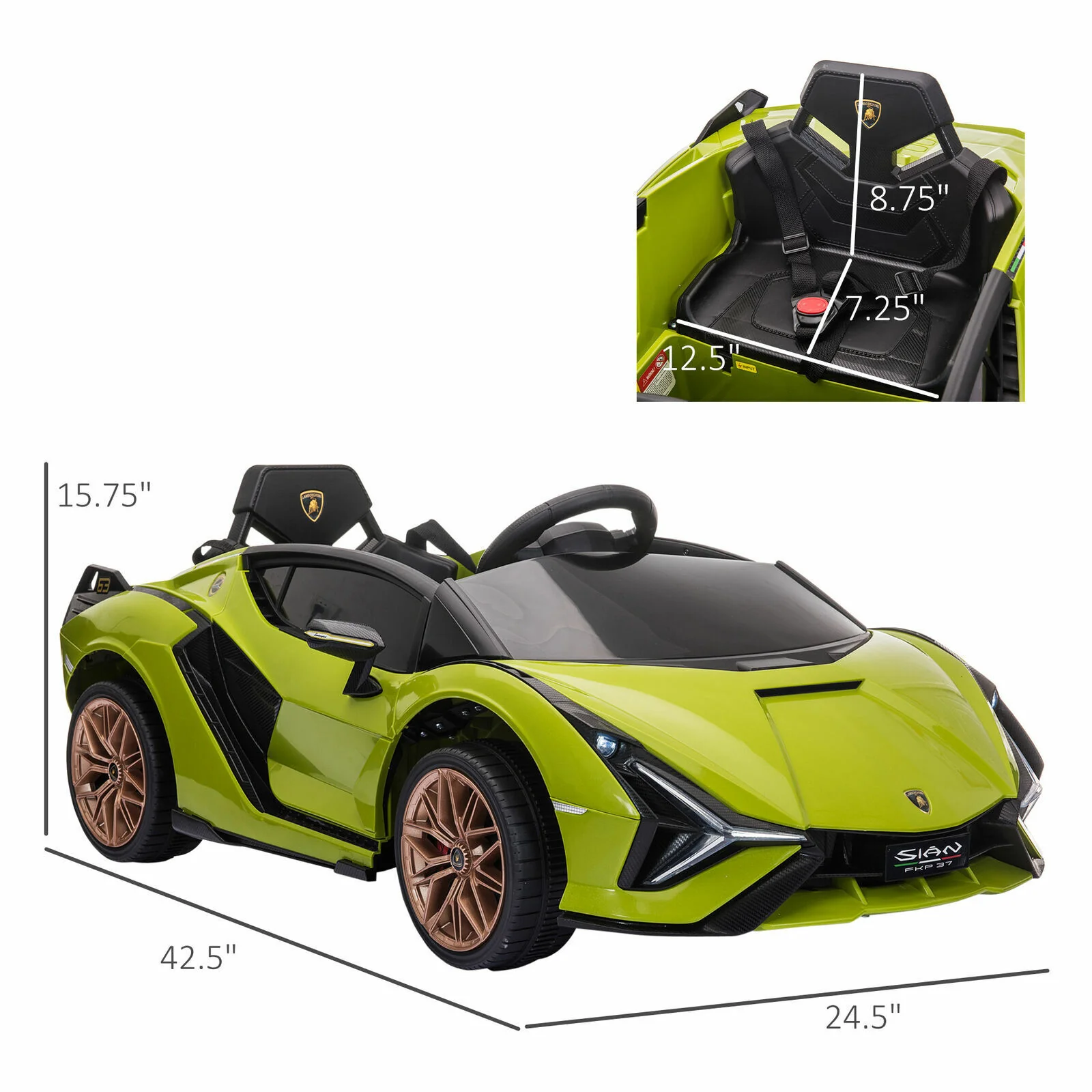 Green Lamborghini SIAN 12V Kids Ride On Car with Remote Control - Rechargeable Toy - Image 3