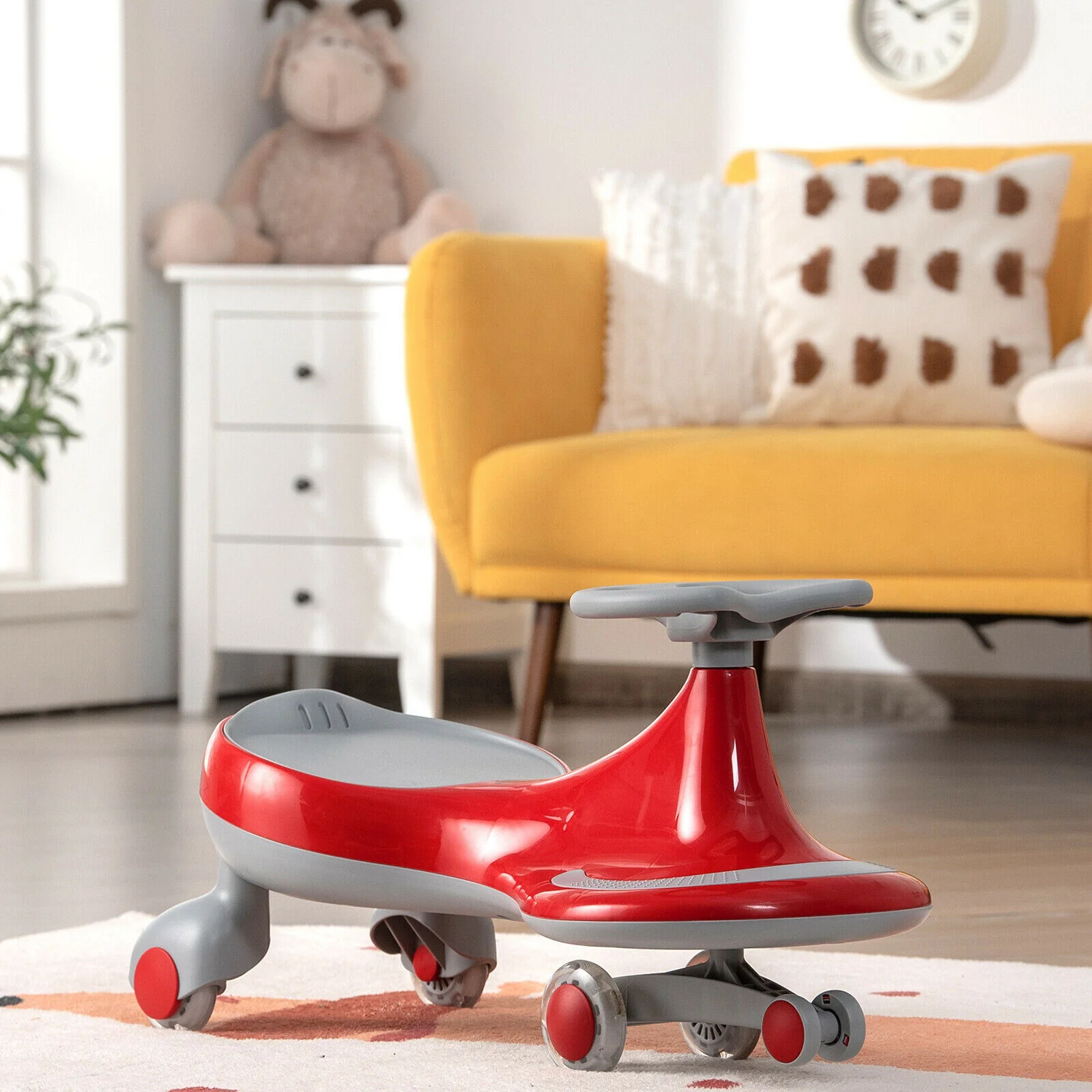 Gymax Kids' Red Wiggle Car with Flashing Wheels - Fun Ride-on Toy for Toddlers and Kids - Image 4