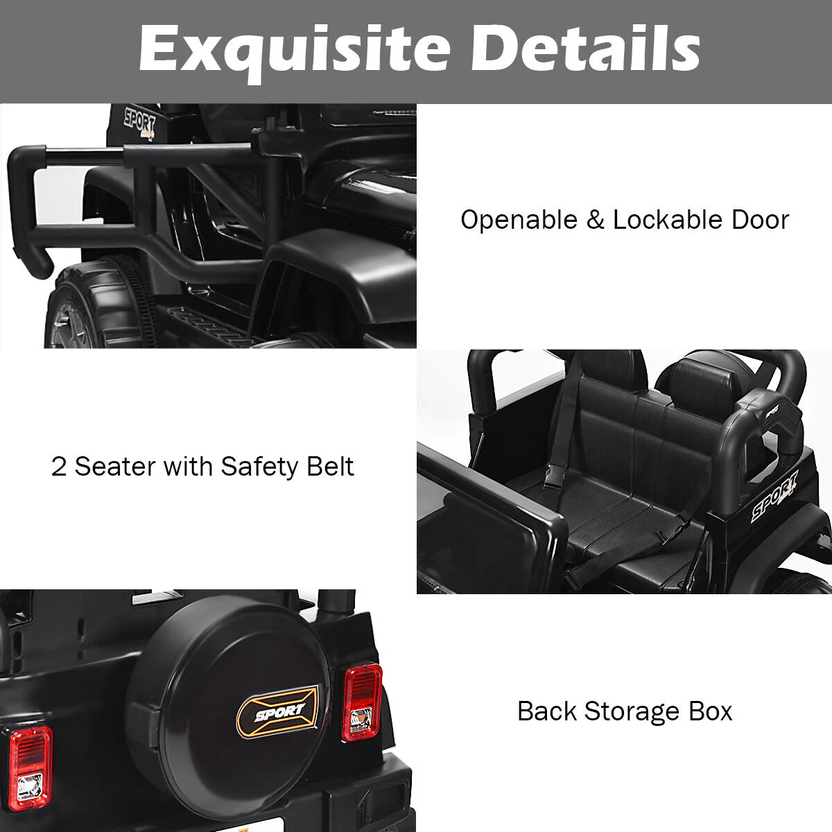 HoneyJoy 12V Kids Ride On Truck with Remote Control and Storage - Black - Image 11