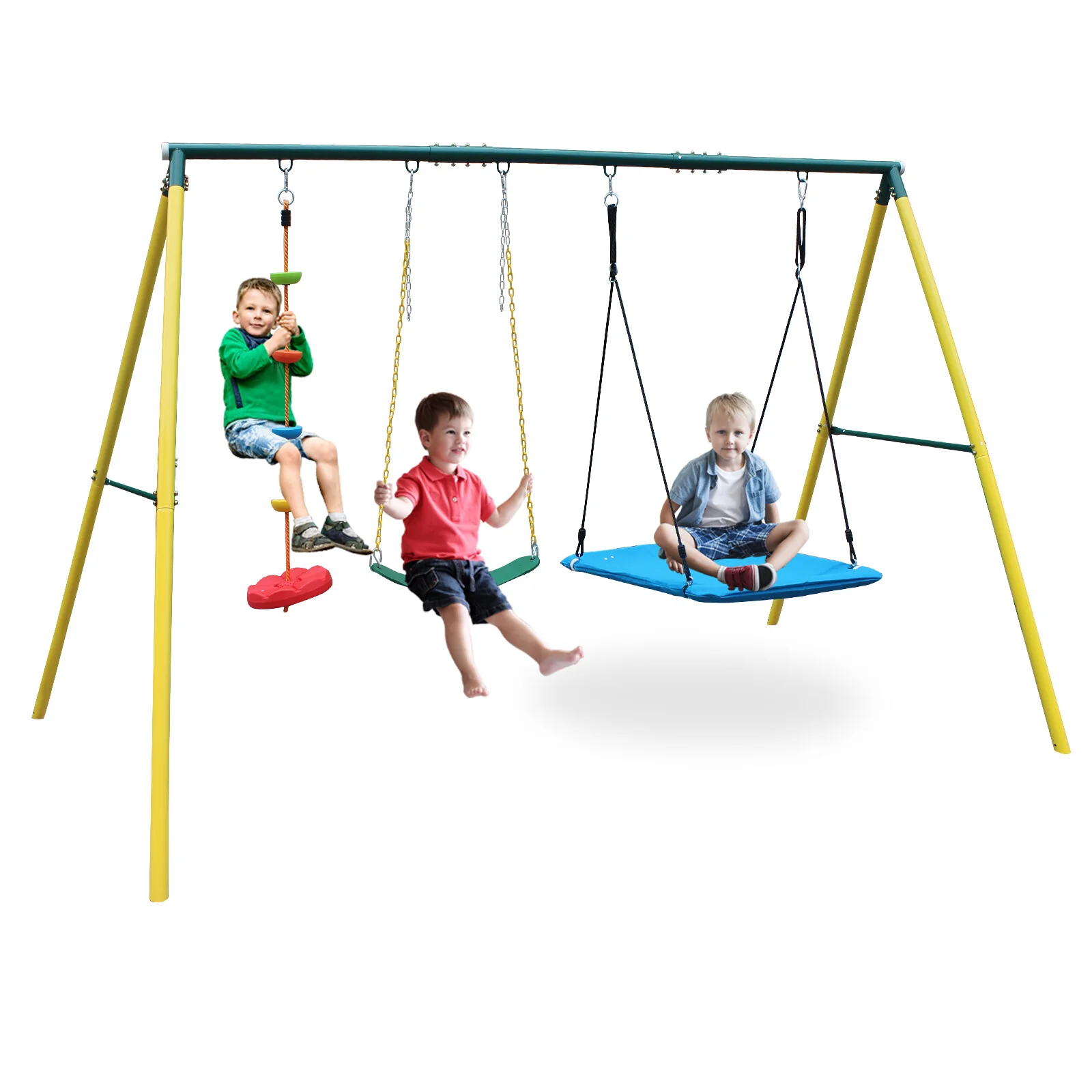 Indoor & Outdoor Metal Swing Set with Safety Belt for Backyard Play