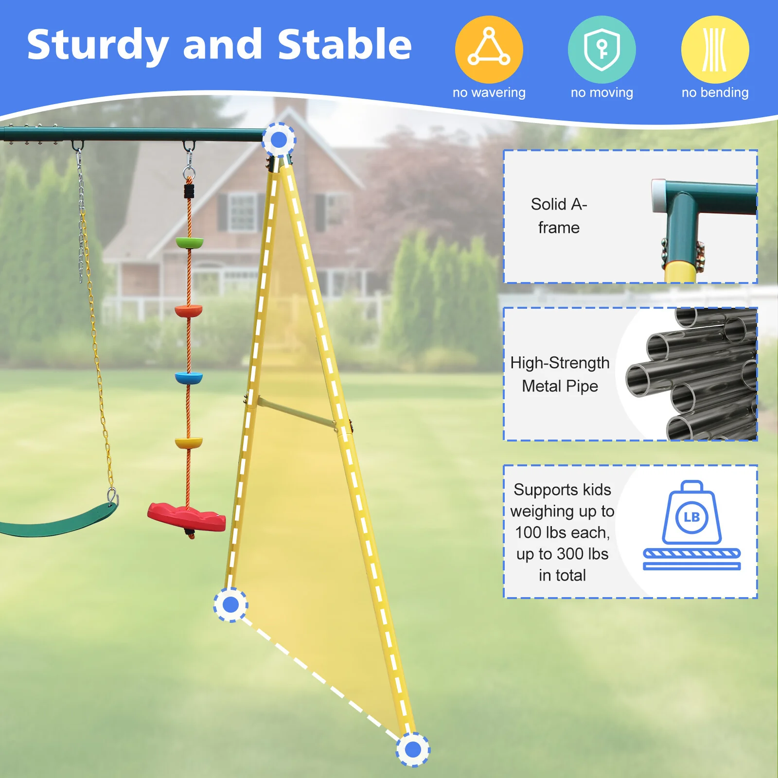 Indoor & Outdoor Metal Swing Set with Safety Belt for Backyard Play - Image 3