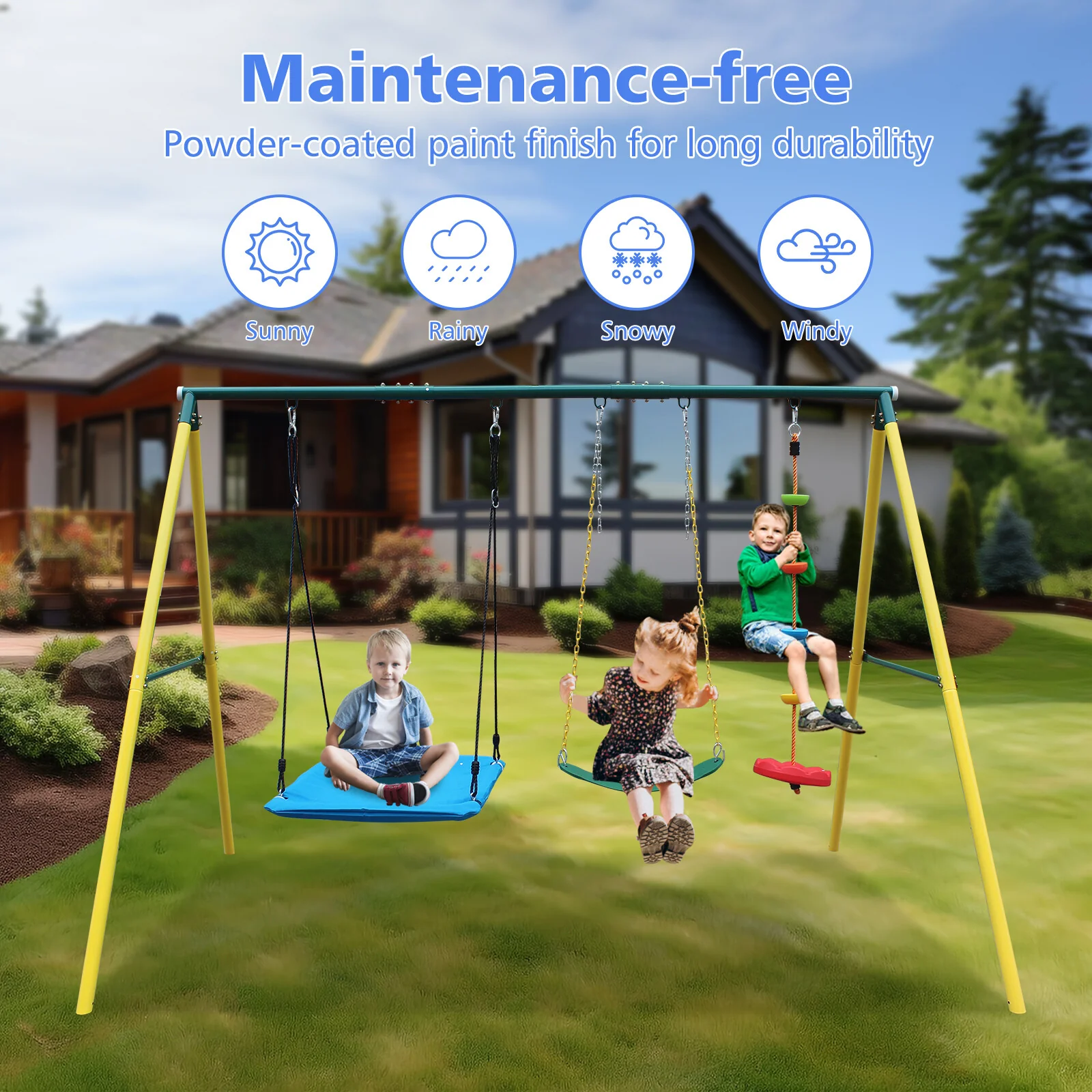 Indoor & Outdoor Metal Swing Set with Safety Belt for Backyard Play - Image 4