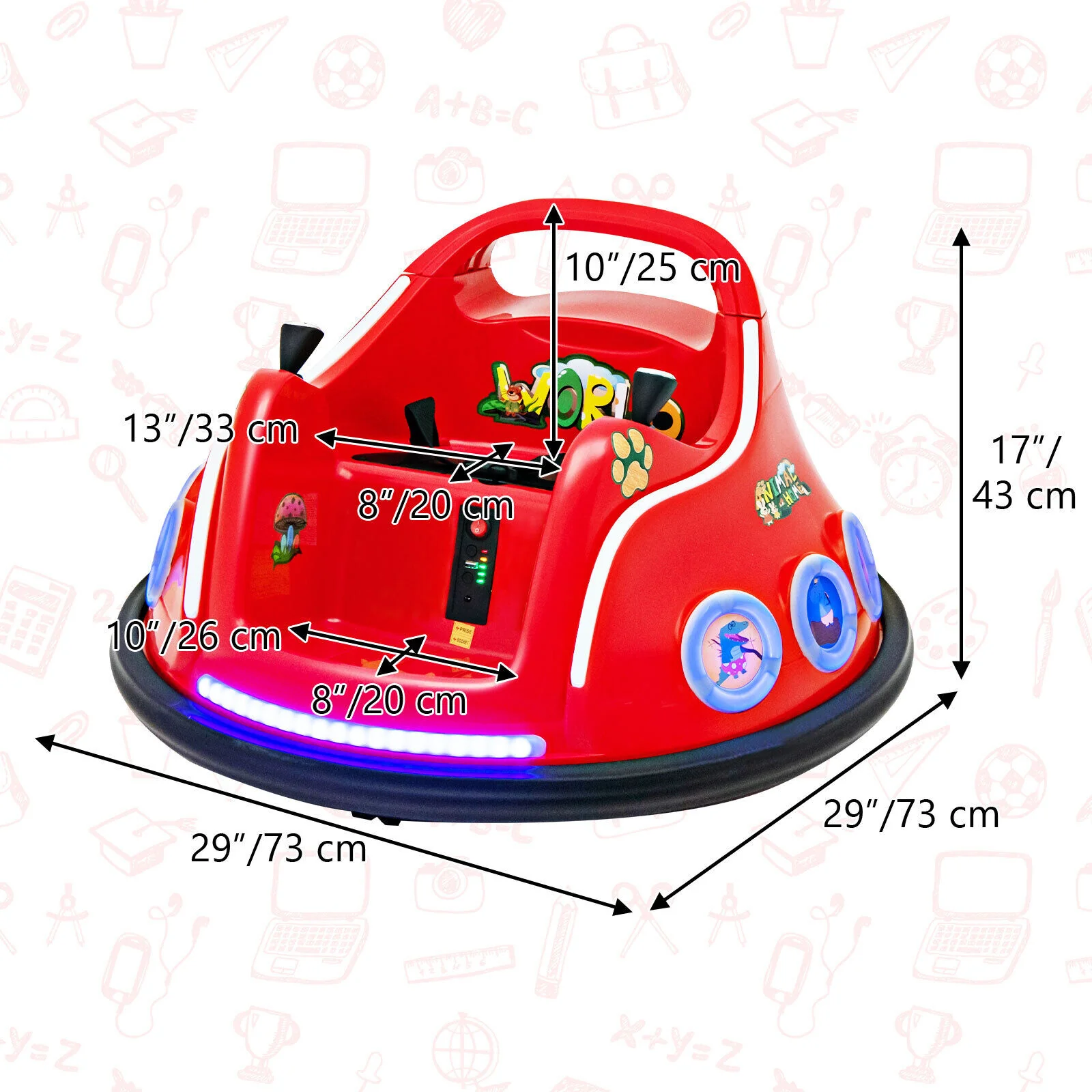 Interactive 12V Kids Bumper Car with Remote Control, LED Lights, and Music - Red - Image 10