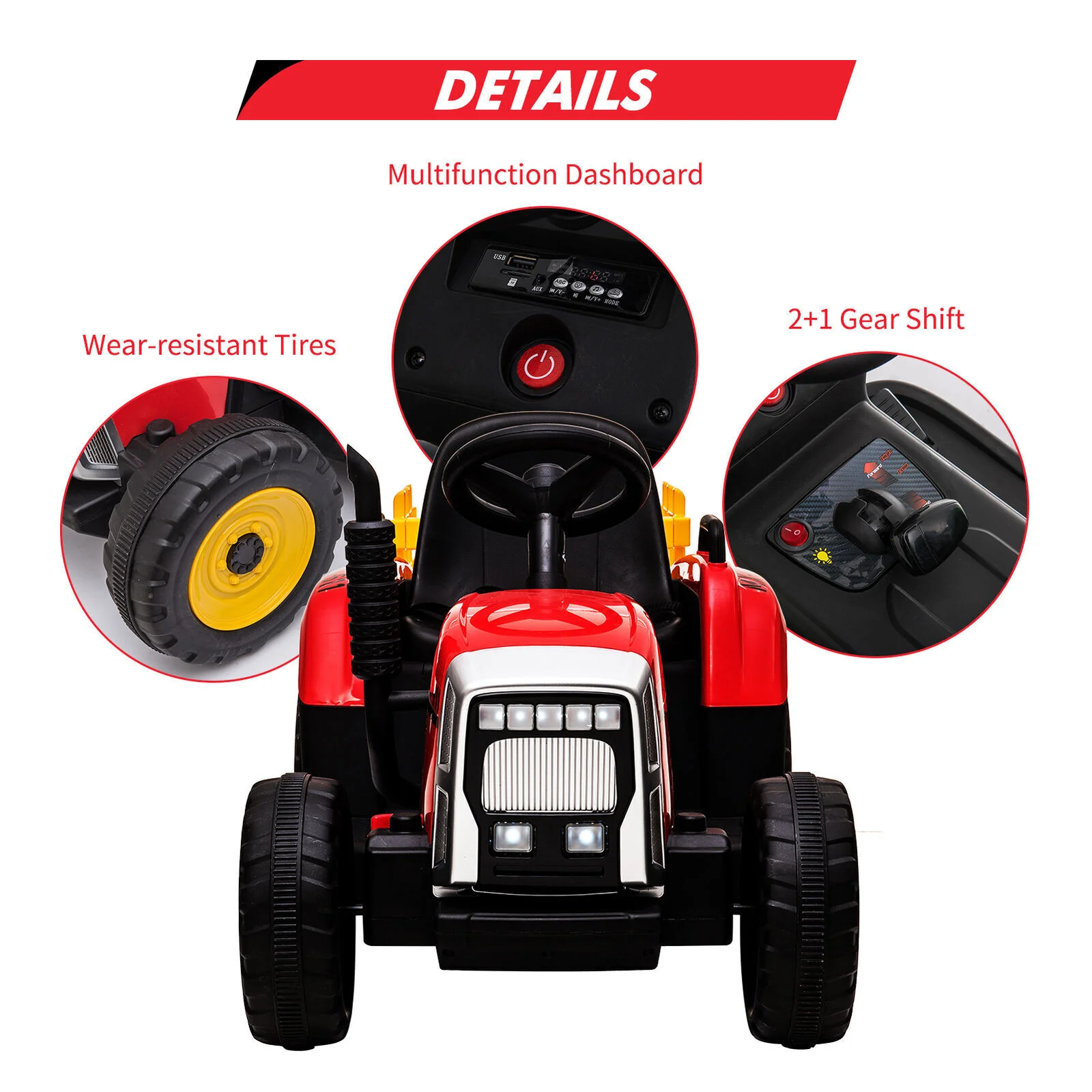 Interactive 12V Ride-On Tractor Truck with Music and Detachable Trailer - Perfect Gift for Boys and Girls - Image 8