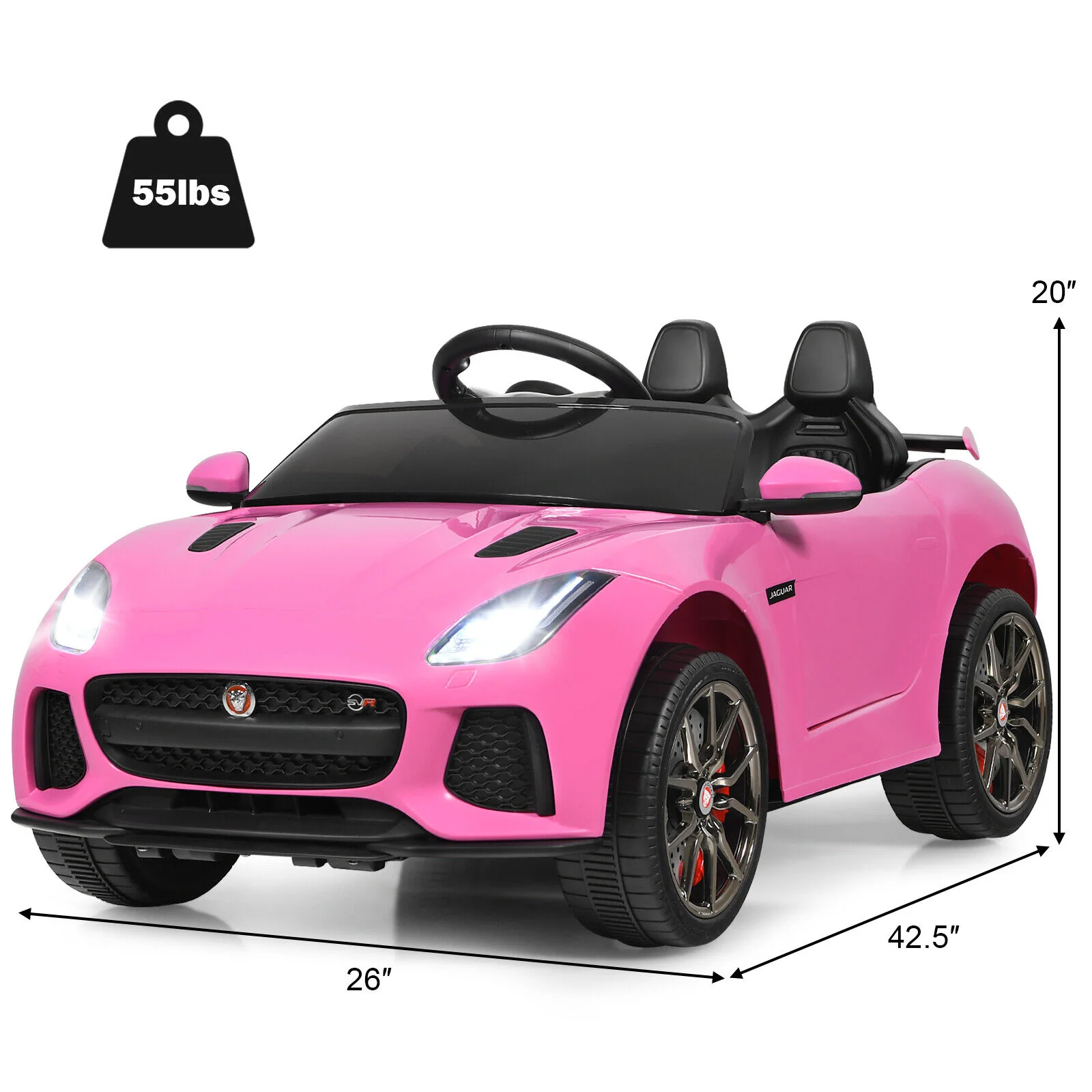 Jaguar F-Type SVR 12V Licensed Kids Ride On Car with Lights & Remote Control - Pink - Image 2