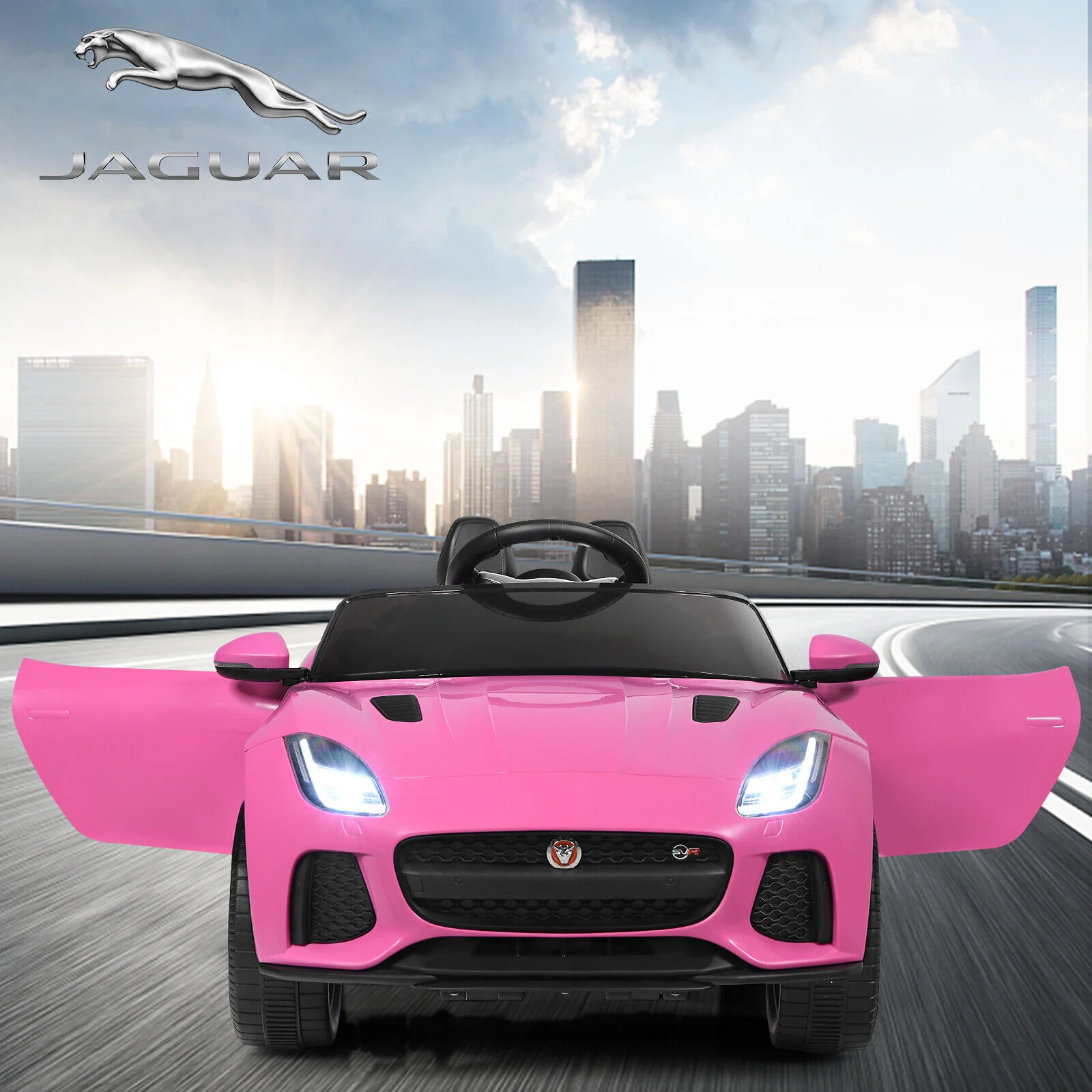 Jaguar F-Type SVR 12V Licensed Kids Ride On Car with Lights & Remote Control - Pink - Image 3
