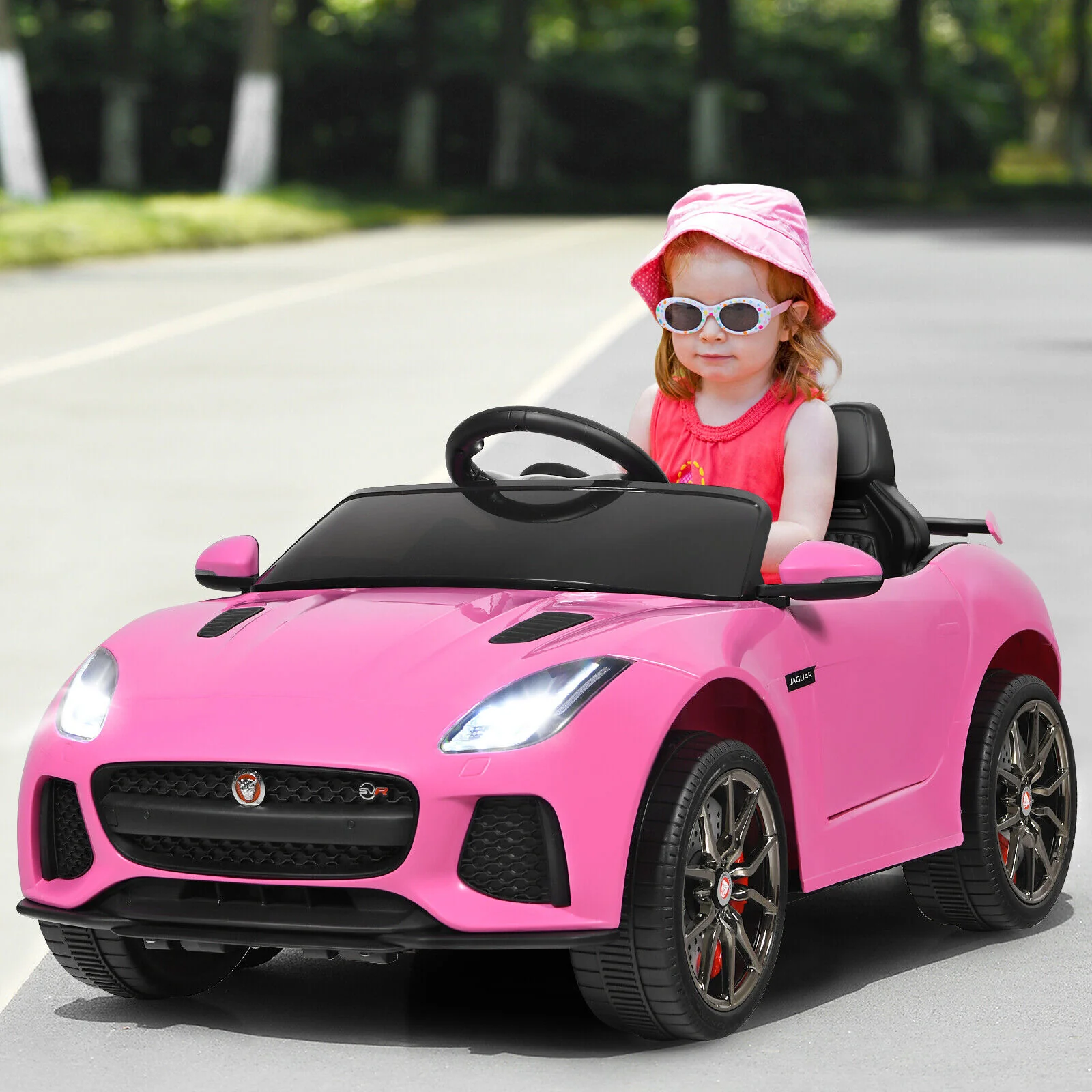 Jaguar F-Type SVR 12V Licensed Kids Ride On Car with Lights & Remote Control - Pink - Image 4