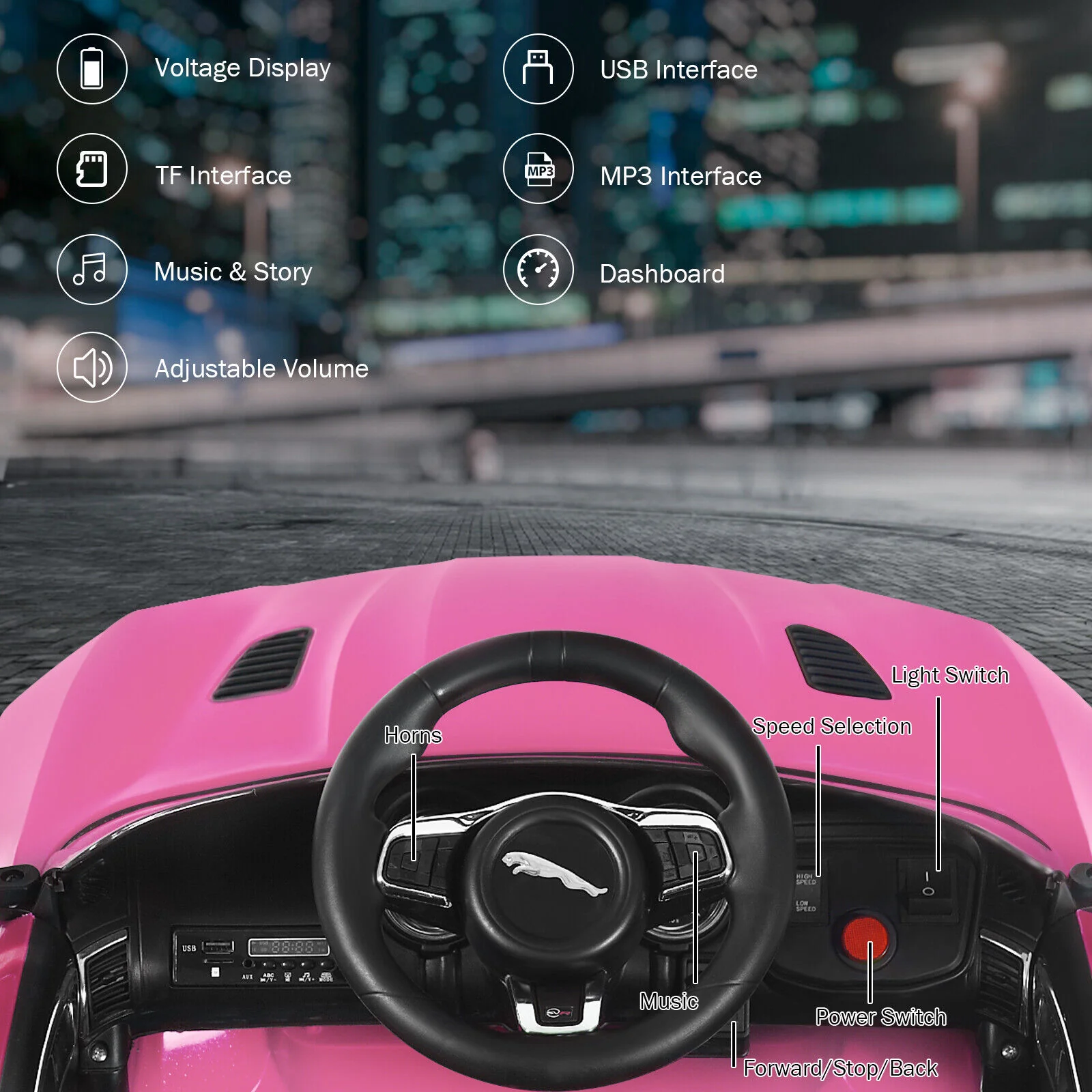 Jaguar F-Type SVR 12V Licensed Kids Ride On Car with Lights & Remote Control - Pink - Image 5