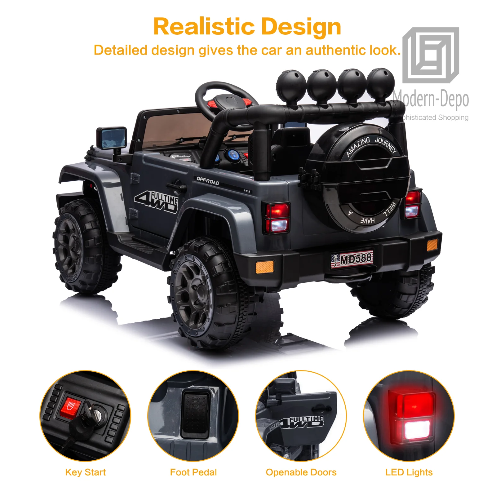Jeep Kids Ride On Car with Parent Remote Control, Customizable Stickers, and LED Lights - 12V - Image 21