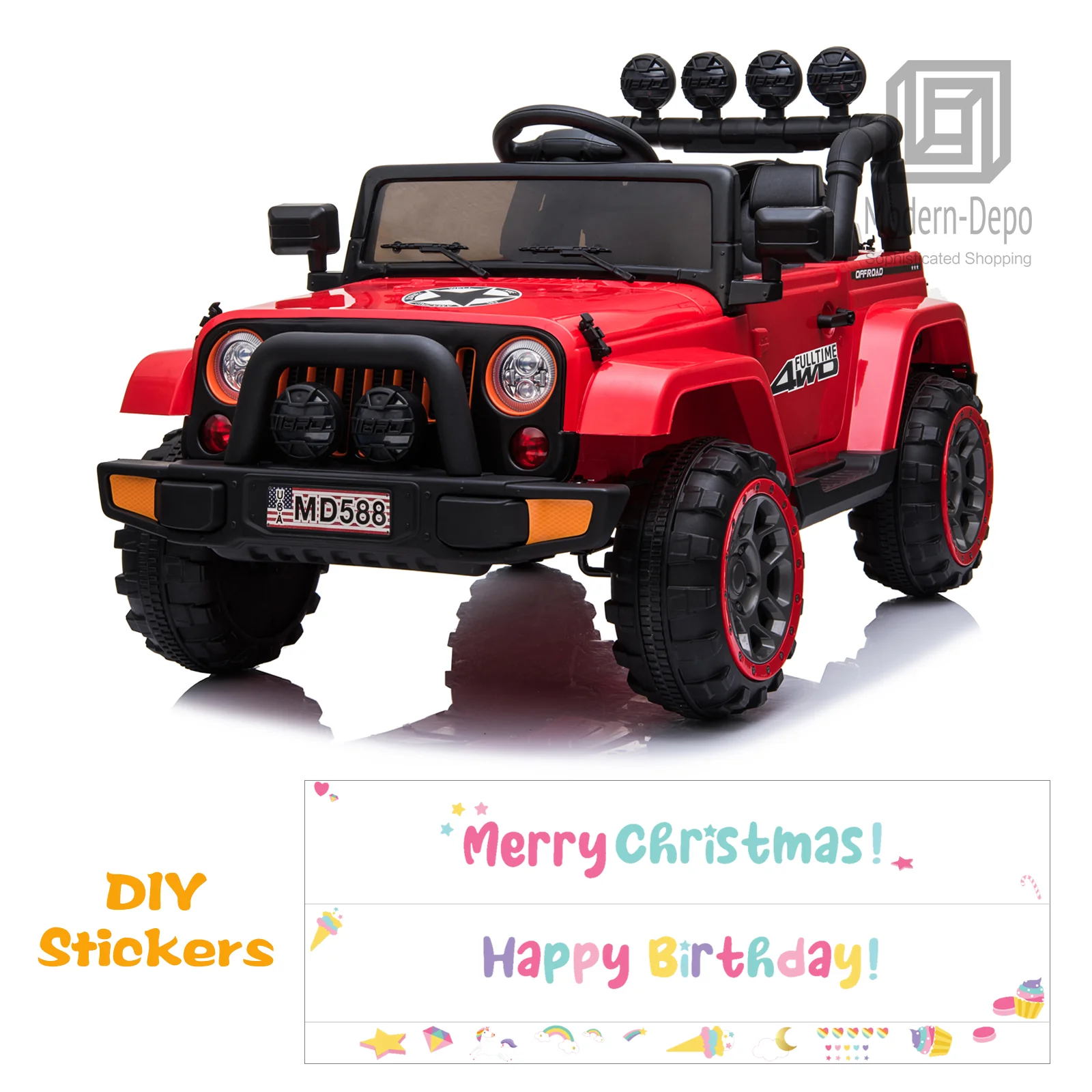 Jeep Kids Ride On Car with Parent Remote Control, Customizable Stickers, and LED Lights - 12V - Image 46