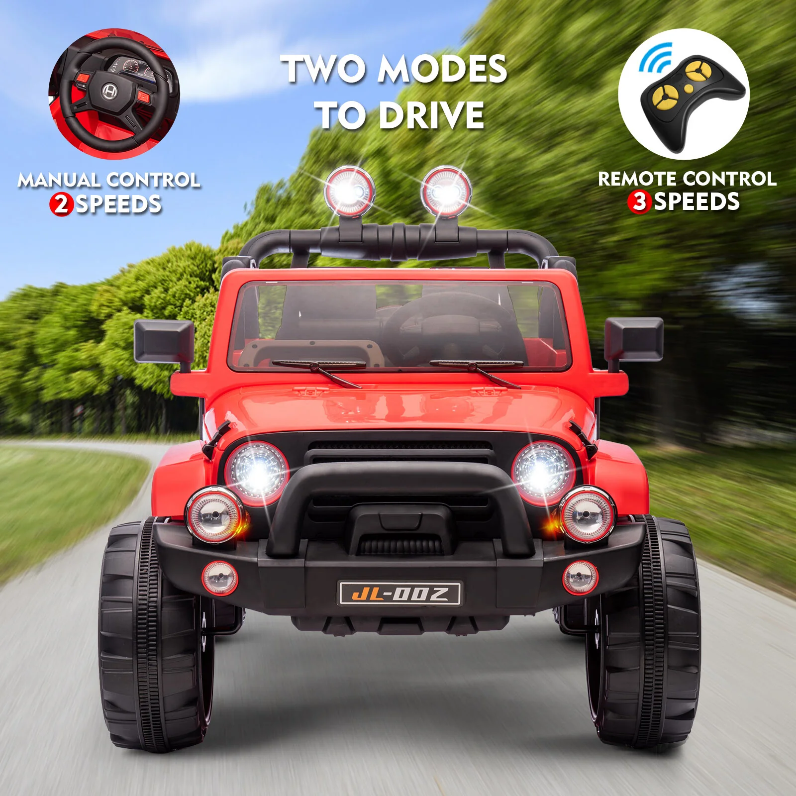 12V Red Kids 2-Seater Ride-On Truck with LED Lights, Music, and Remote Control Battery-Powered Car - Image 10