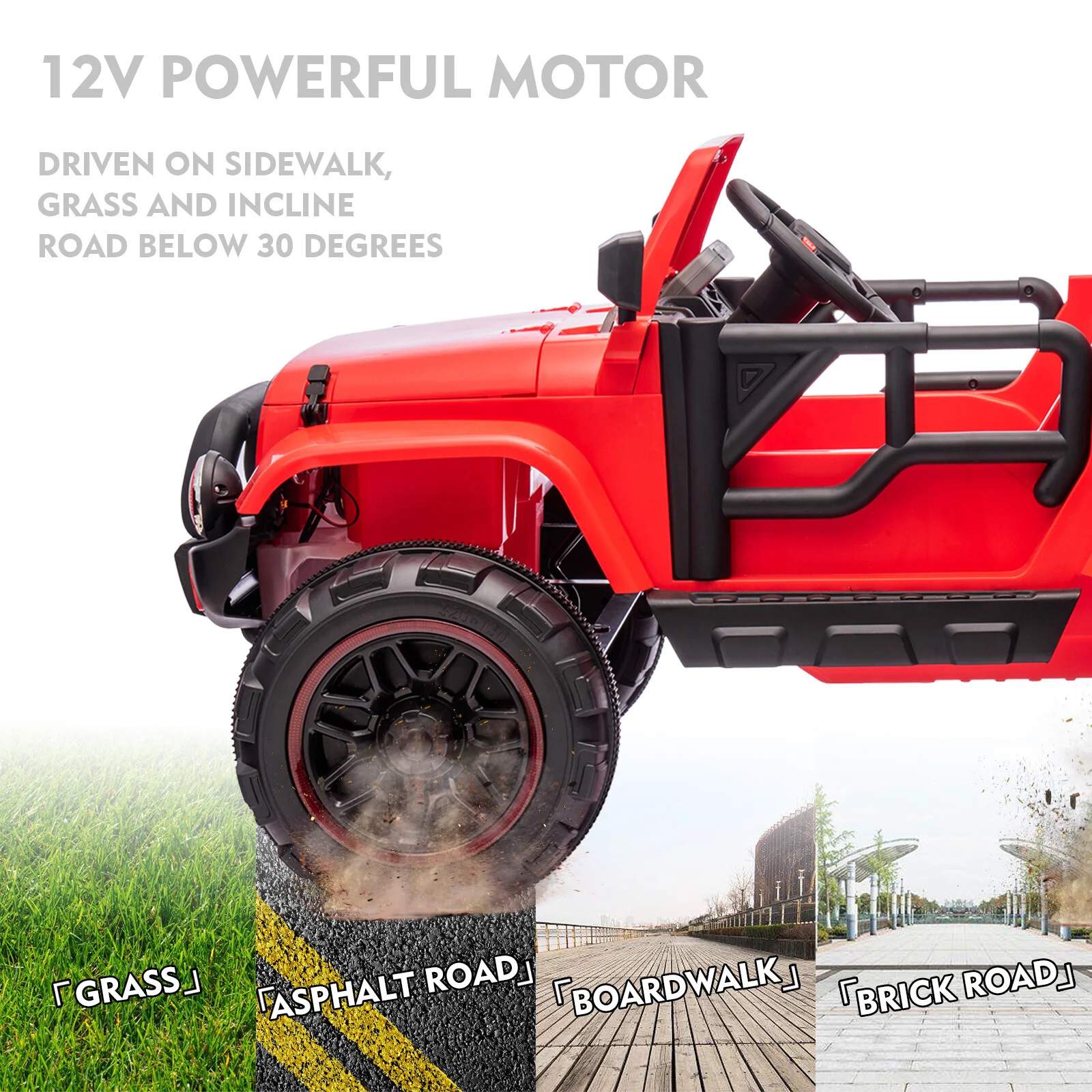 12V Red Kids 2-Seater Ride-On Truck with LED Lights, Music, and Remote Control Battery-Powered Car - Image 11
