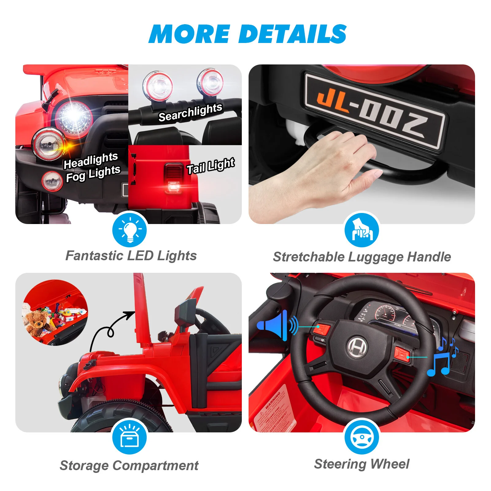 12V Red Kids 2-Seater Ride-On Truck with LED Lights, Music, and Remote Control Battery-Powered Car - Image 13