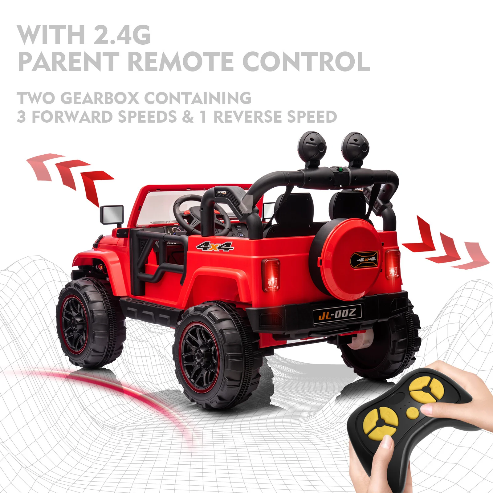 12V Red Kids 2-Seater Ride-On Truck with LED Lights, Music, and Remote Control Battery-Powered Car - Image 14