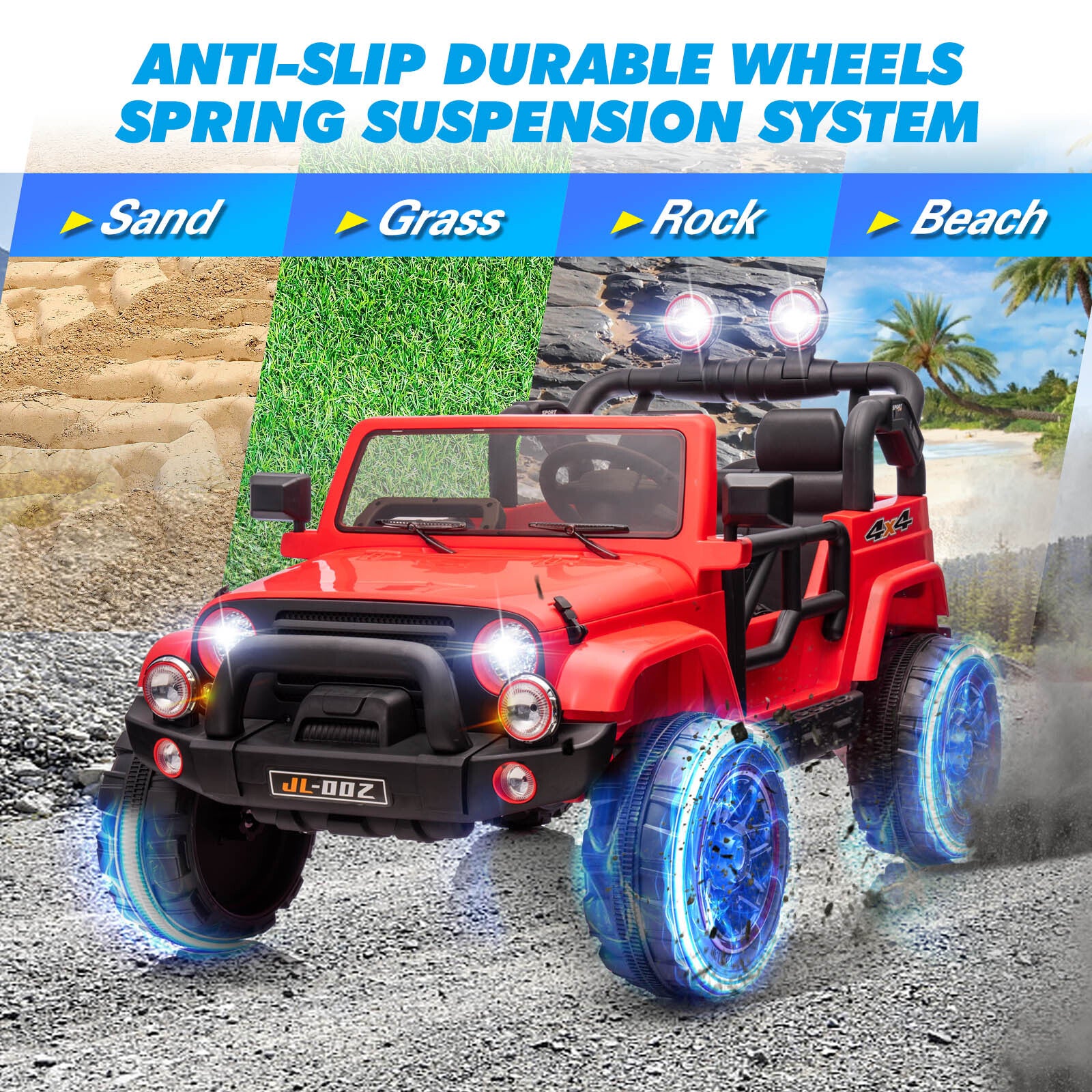 12V Red Kids 2-Seater Ride-On Truck with LED Lights, Music, and Remote Control Battery-Powered Car - Image 9