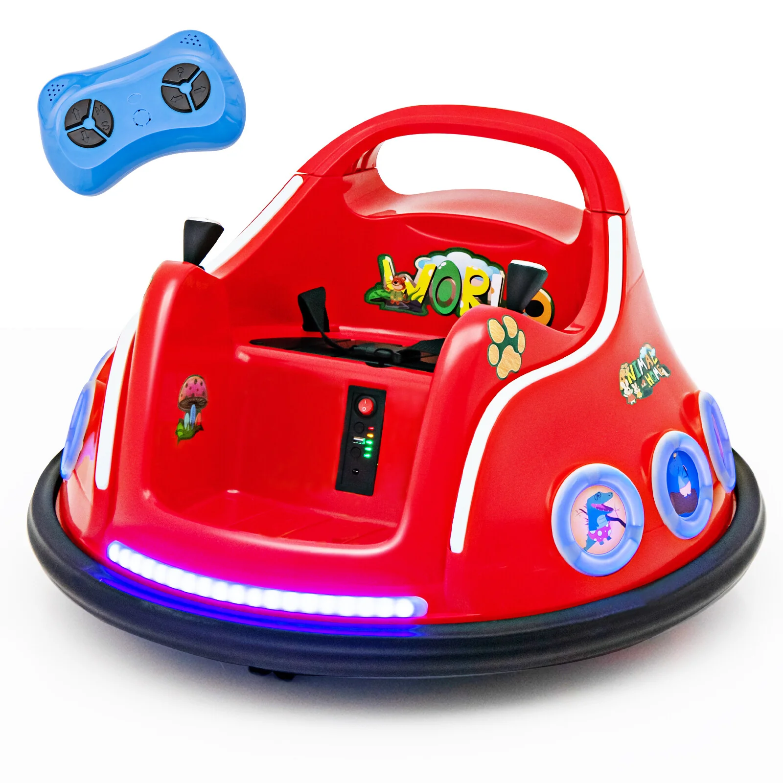 12V Kids Ride-On Bumper Car with Remote Control, Flashing LED Lights, and Music - Red - Image 9