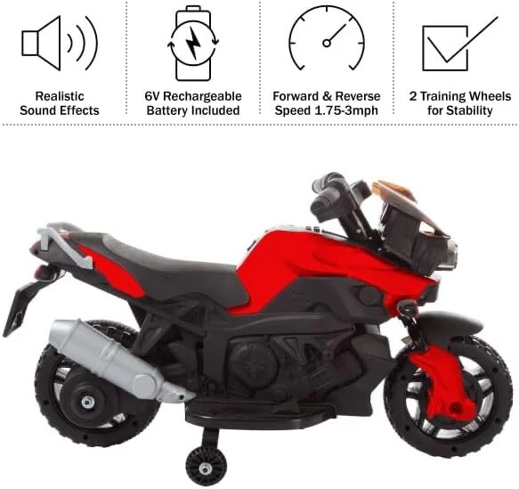 Kids 3-Wheel Electric Motorcycle with Training Wheels and Reverse Function - Image 6