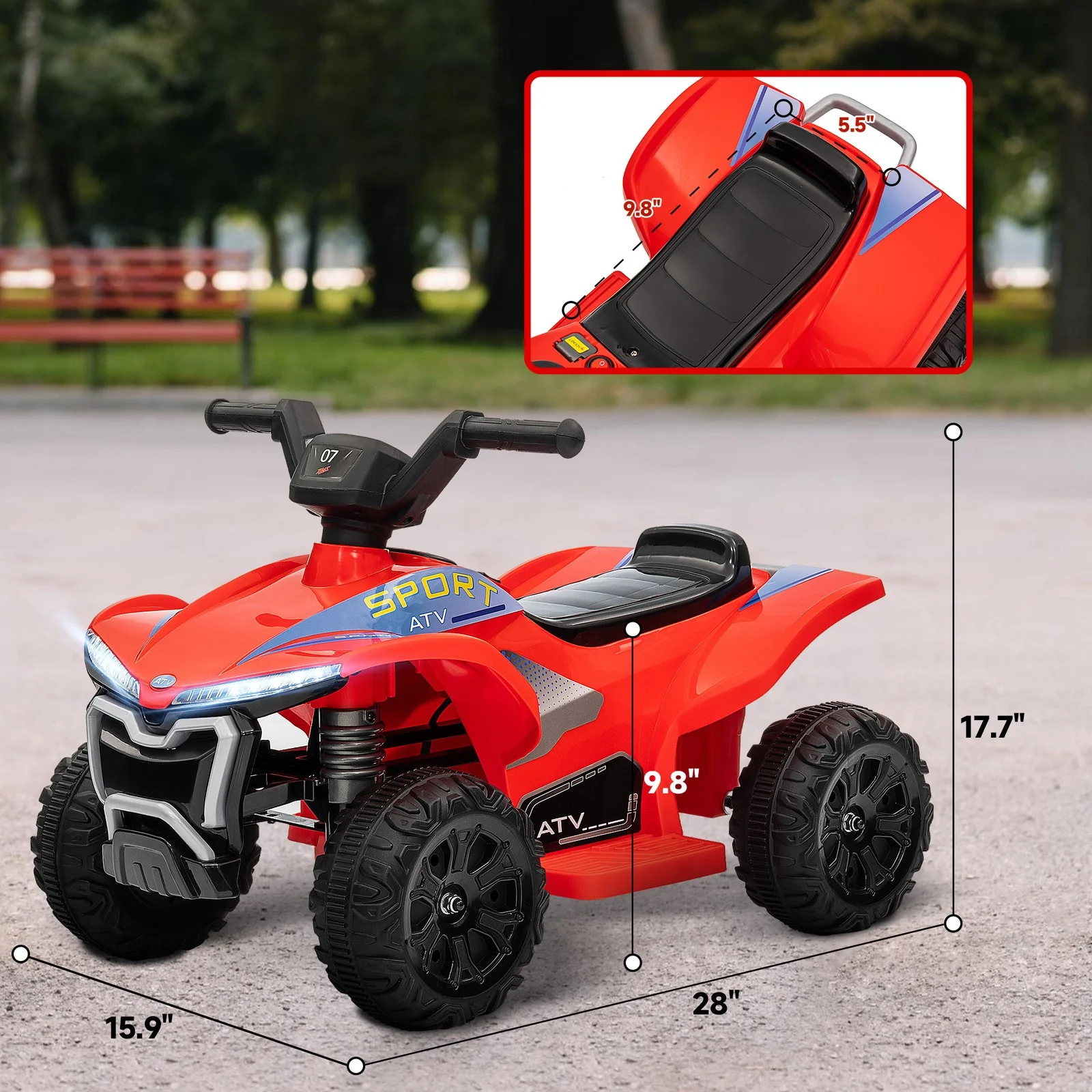 Kids 6V Ride-On ATV Quad with Rechargeable Battery Red - Image 2