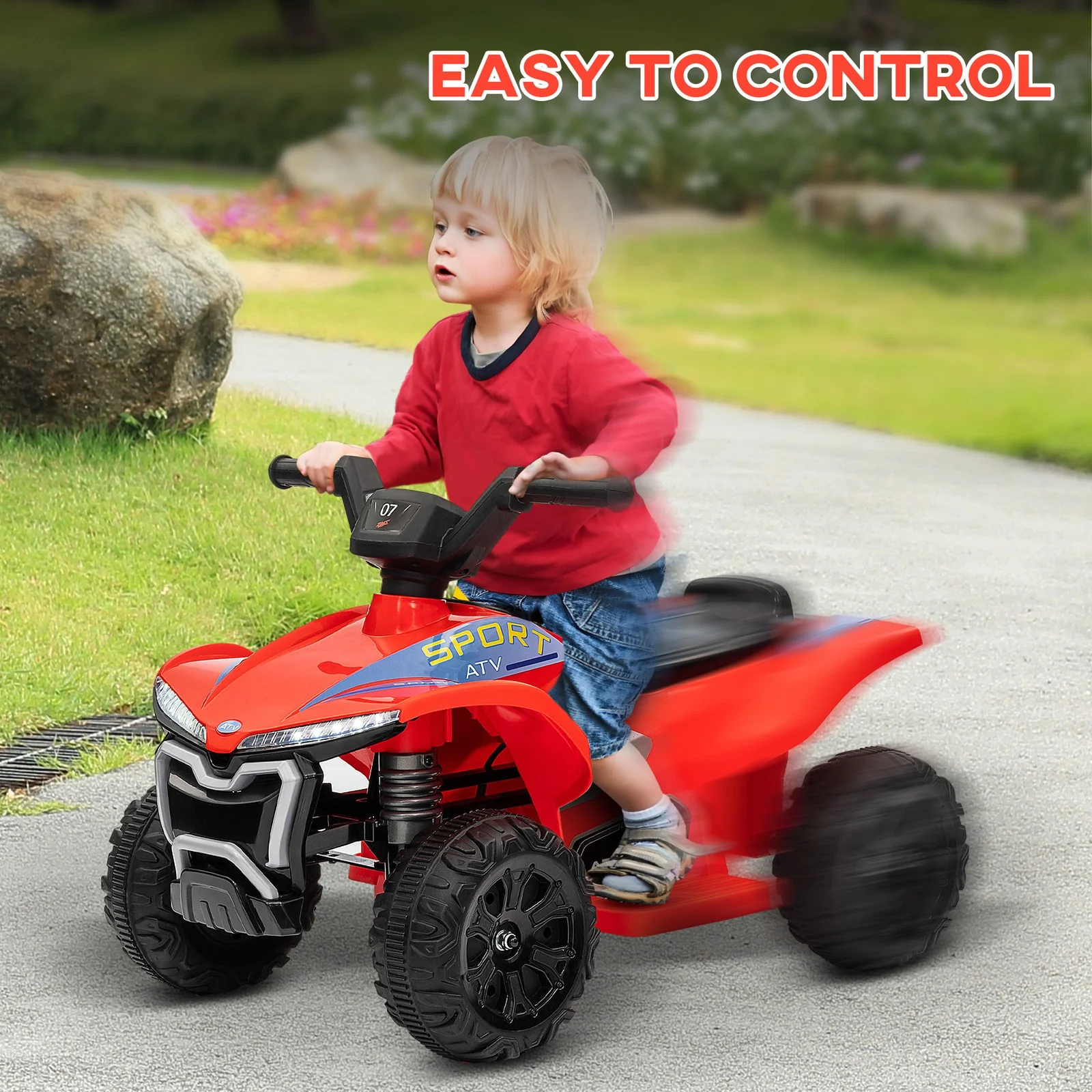 Kids 6V Ride-On ATV Quad with Rechargeable Battery Red - Image 5