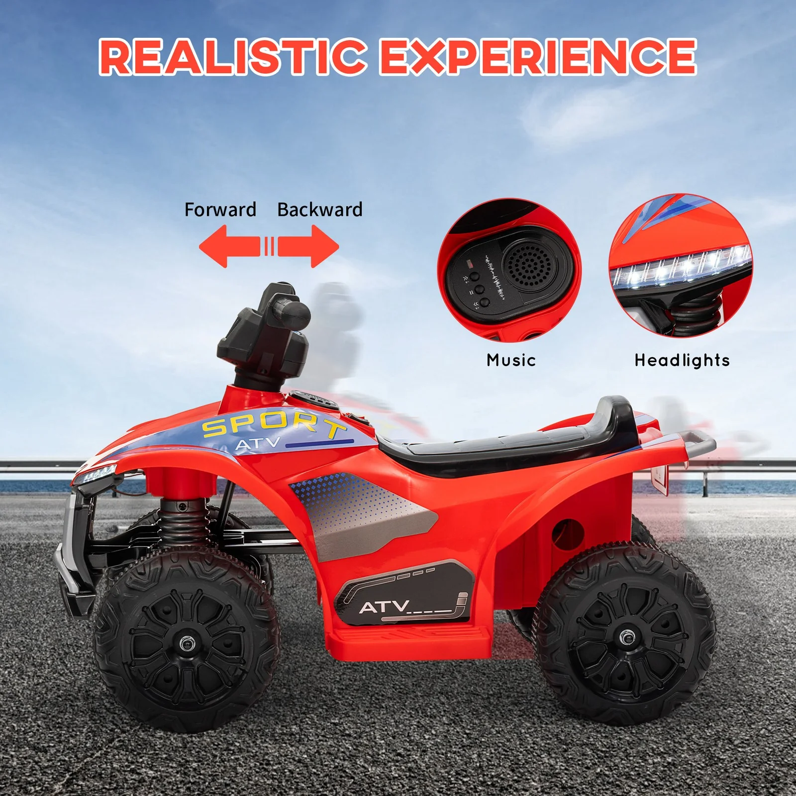 Kids 6V Ride-On ATV Quad with Rechargeable Battery Red - Image 6