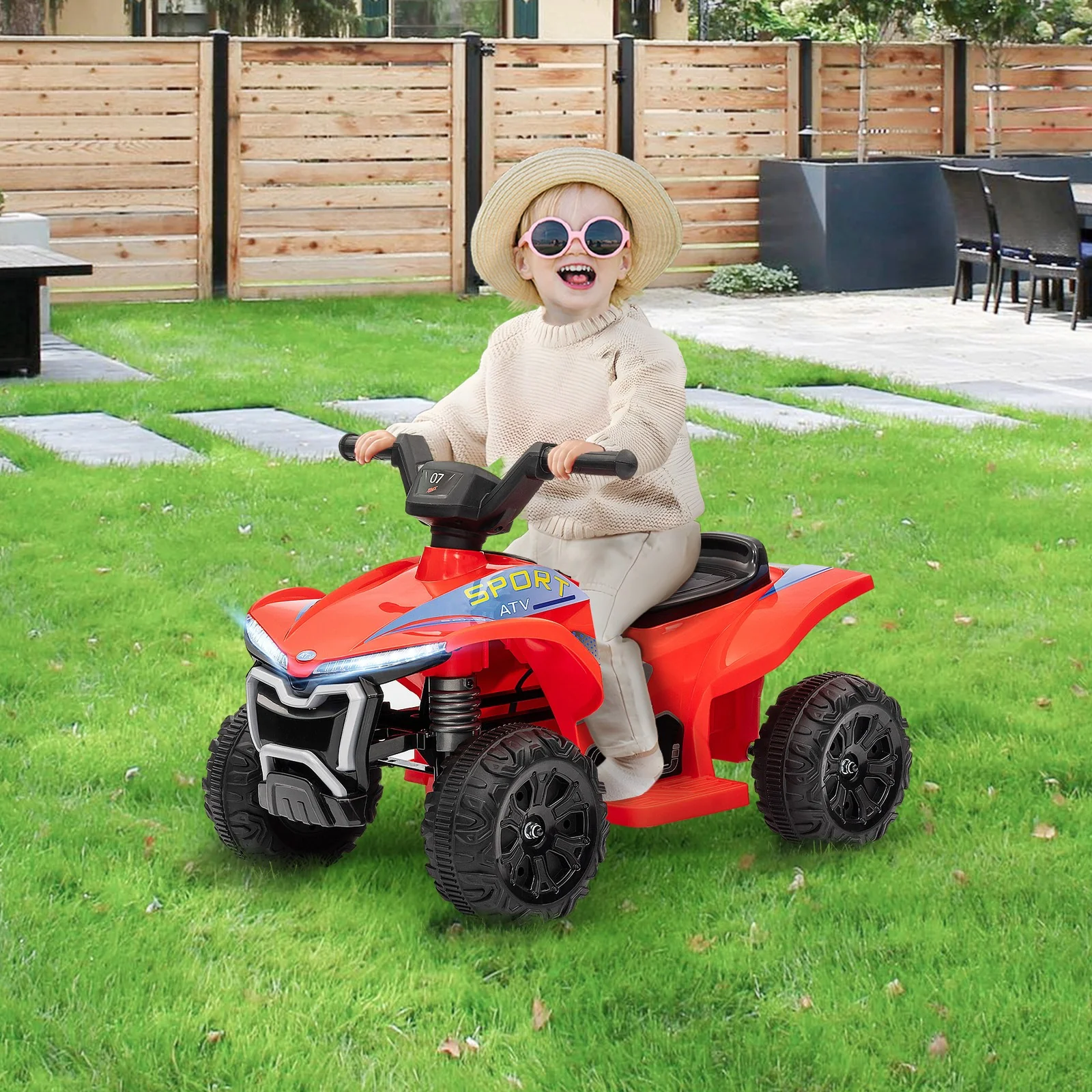 Kids 6V Ride-On ATV Quad with Rechargeable Battery Red - Image 9