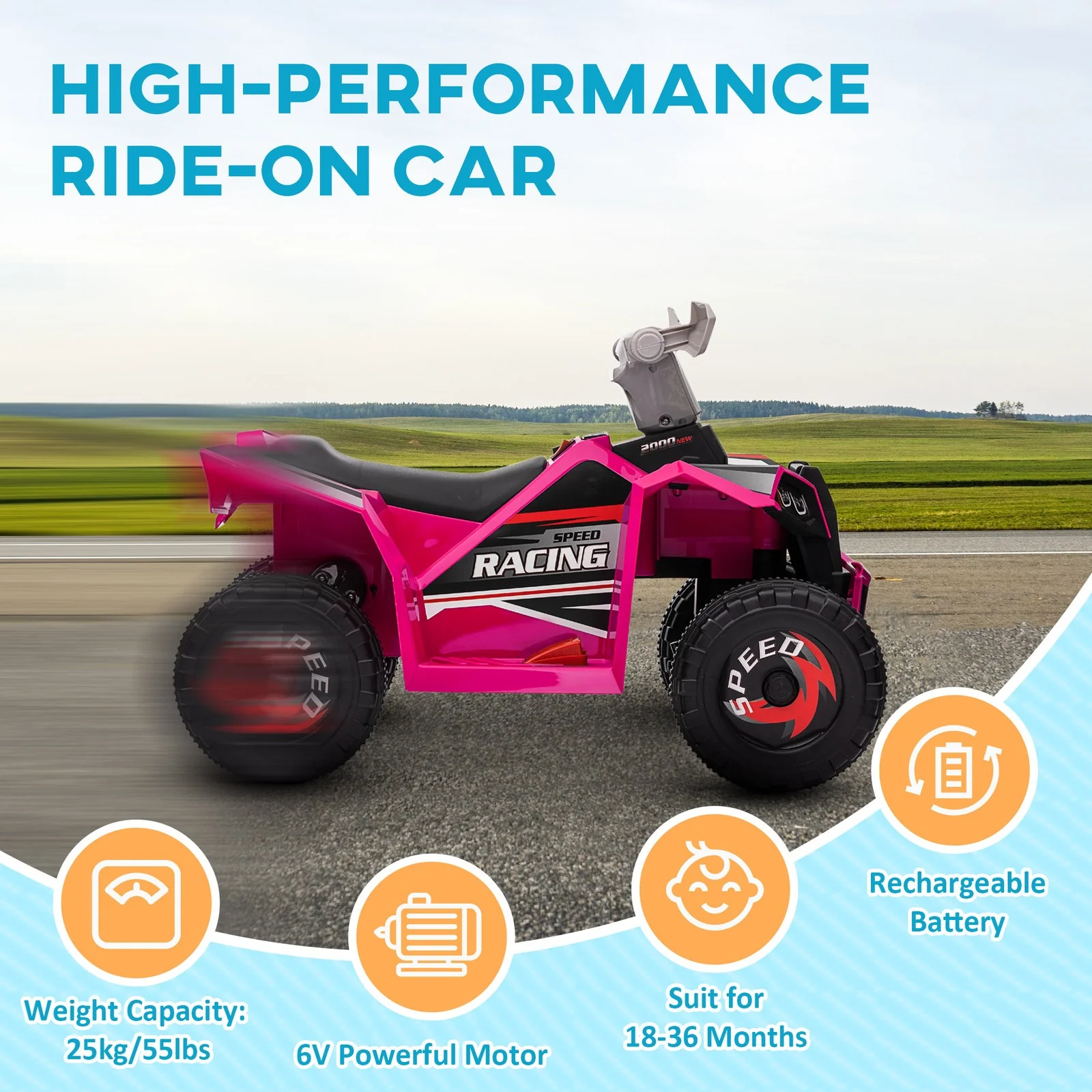 Kids 6V Pink Four-Wheeler ATV Quad Car with Forward and Backward Drive - Image 6
