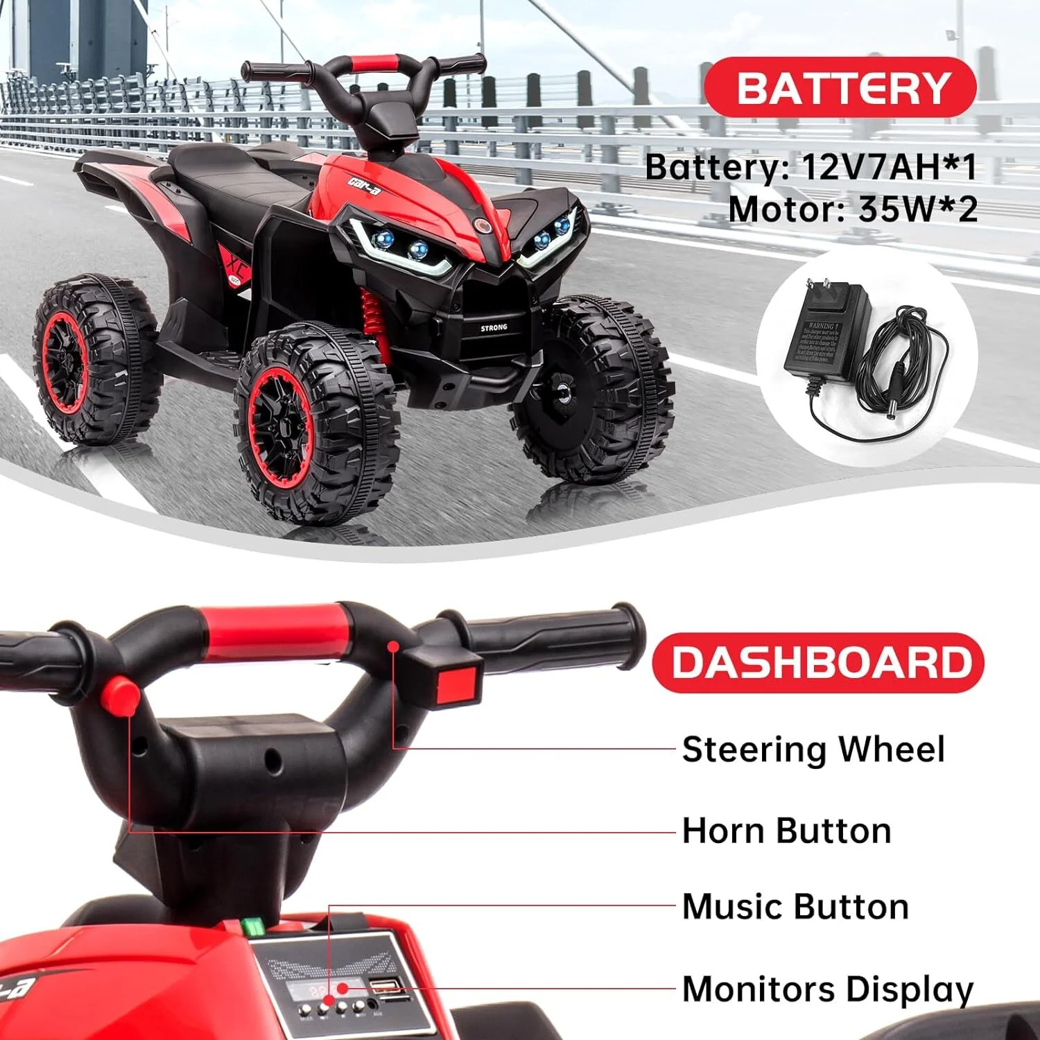 Kids 12V Battery-Powered 4-Wheeler ATV Ride-On Toy with LED Lights - Image 11