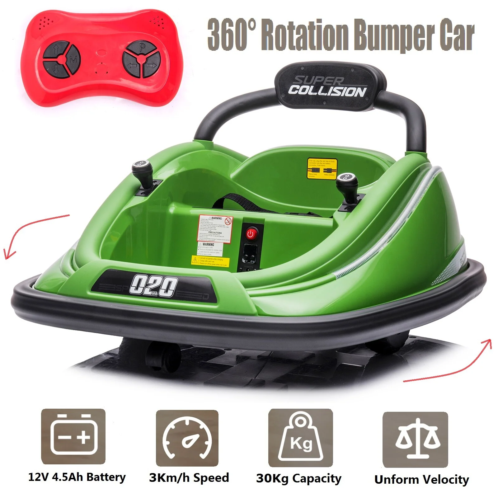 Kids Bumper Car Toy with 360° Rotation, Lights, Music, and Parent Remote Control