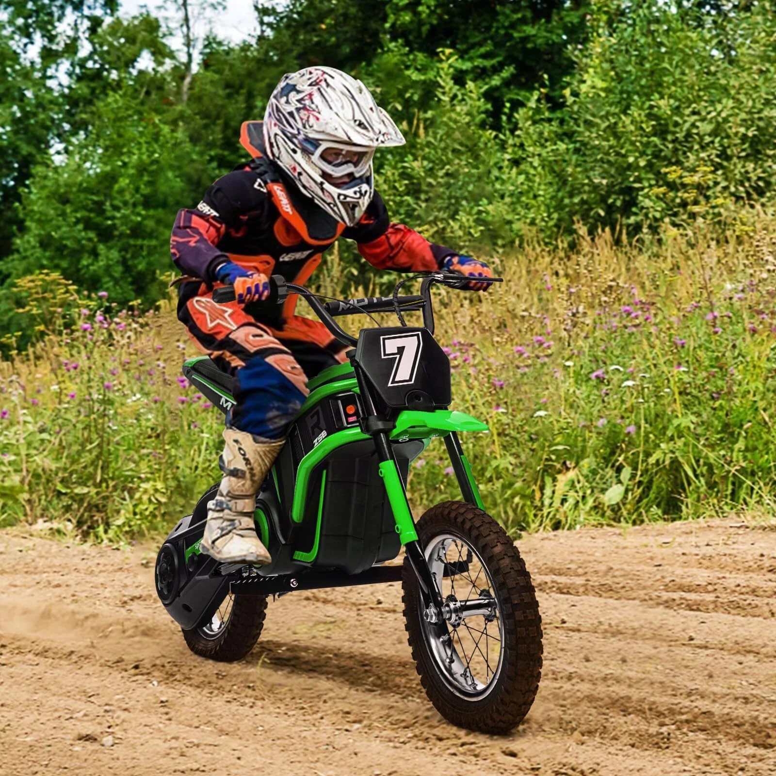 Kids 350W Electric Motocross Dirt Bike with 24V Battery Green - Image 2