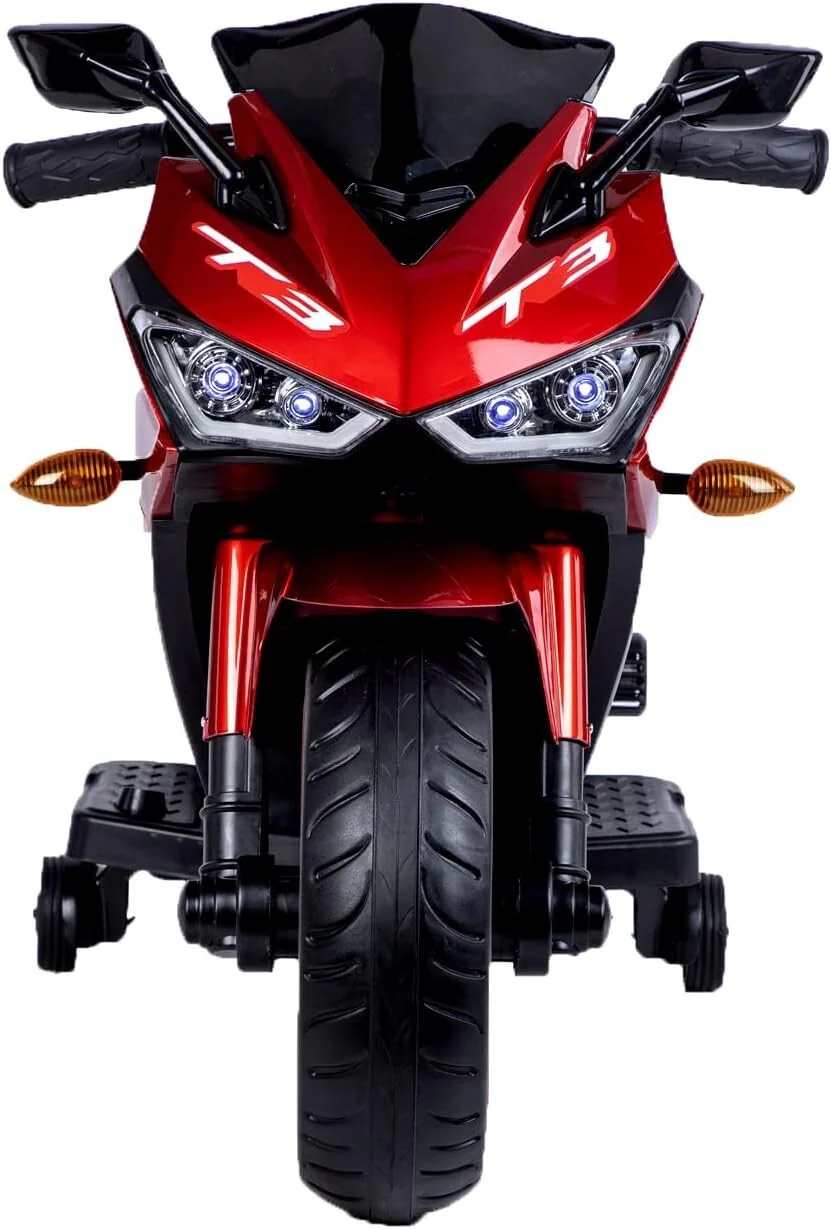 Electric Kids Motorcycle with Training Wheels for Ages 3-8, Red - Image 2