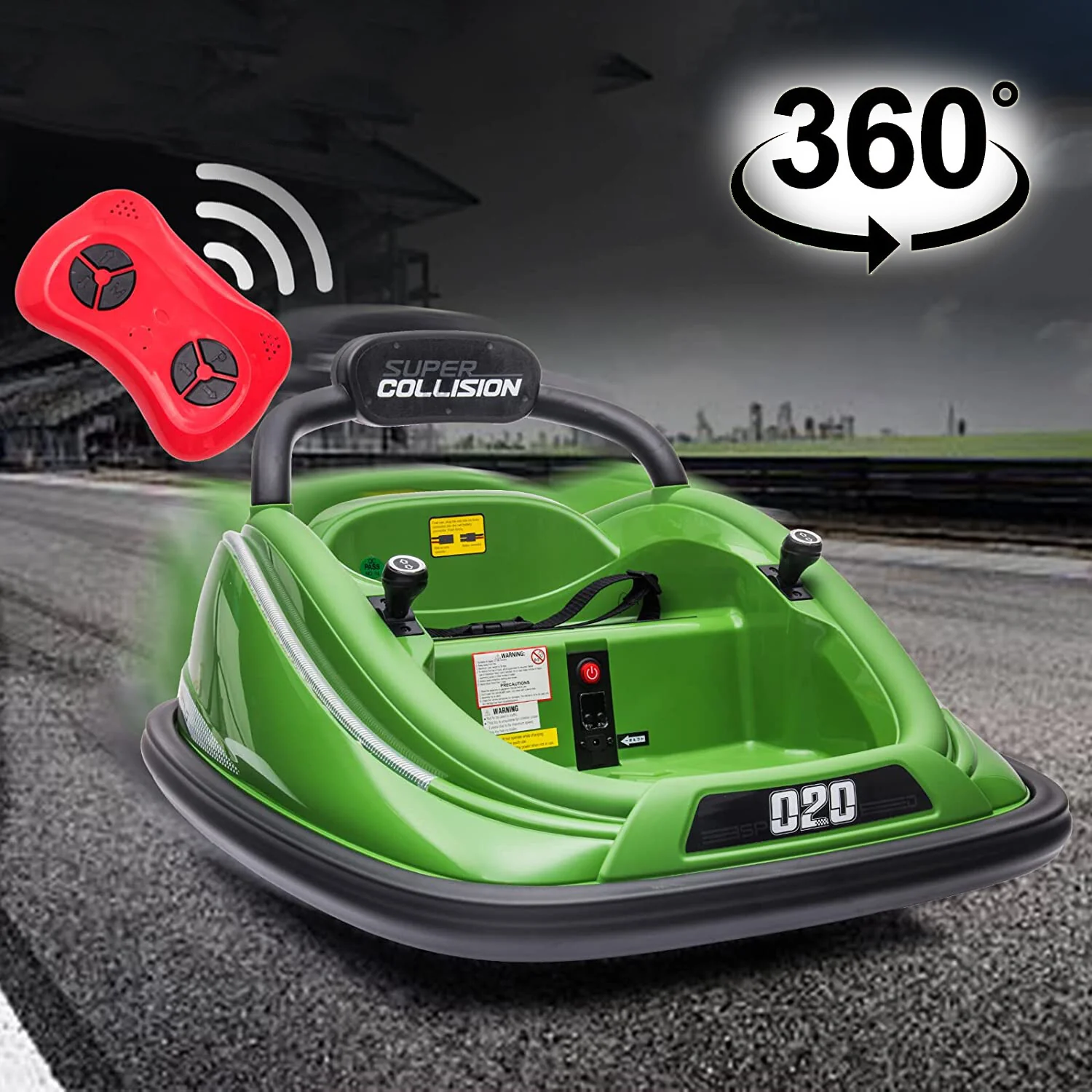 Electric Kids Ride-On Bumper Car with 360° Spin, Remote Control, and LED Lights