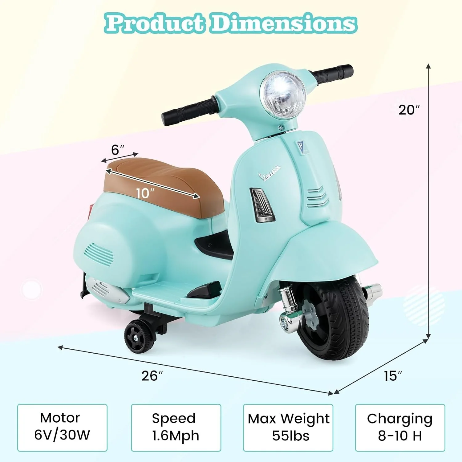 Kids Electric Vespa Motorcycle with Training Wheels and Realistic Design - Image 8