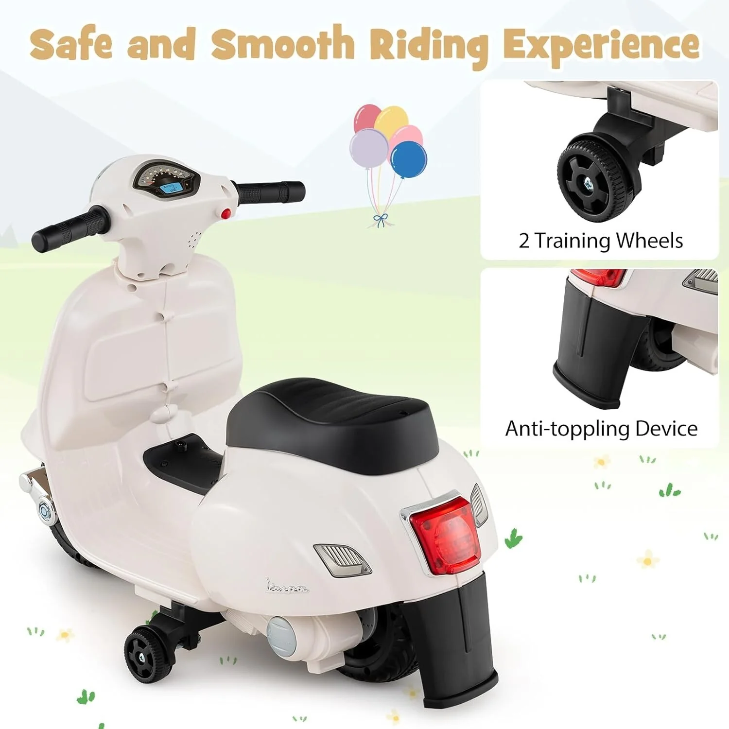 Kids' Electric Vespa Motorcycle with Training Wheels and Realistic Design - Image 8