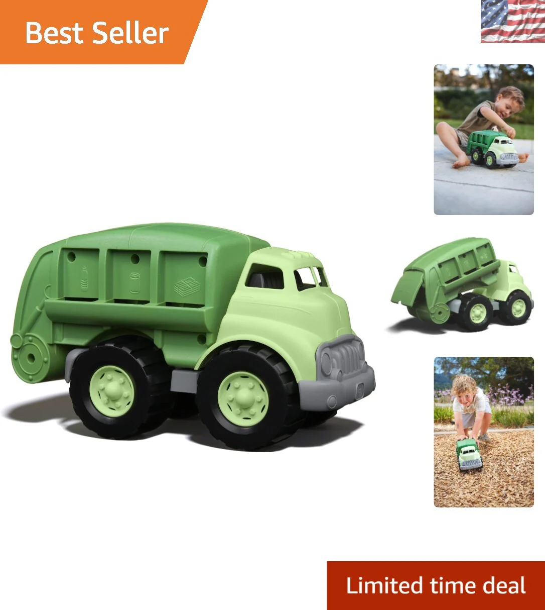 Kids Green Recycling Truck Phthalate-Free Toy Promoting Motor Skills and Fun - Image 7