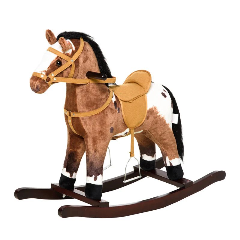 Deluxe Metal Ride-On Rocking Horse Chair for Kids with Sound Effects Dark Brown