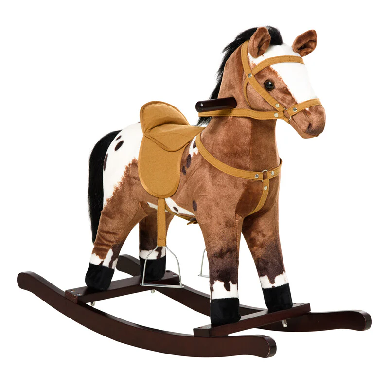 Deluxe Metal Ride-On Rocking Horse Chair for Kids with Sound Effects Dark Brown - Image 12